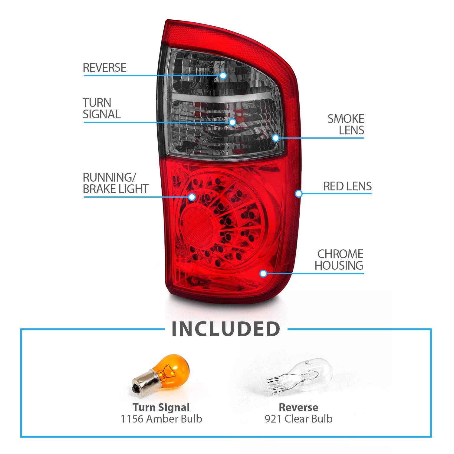2000-2006 Toyota Tundra Double Cab LED Tail Lights Pair - Red Smoke Replacement for Passenger & Driver Side | Enhances Visibility & Style for Night Driving & Custom Truck Builds