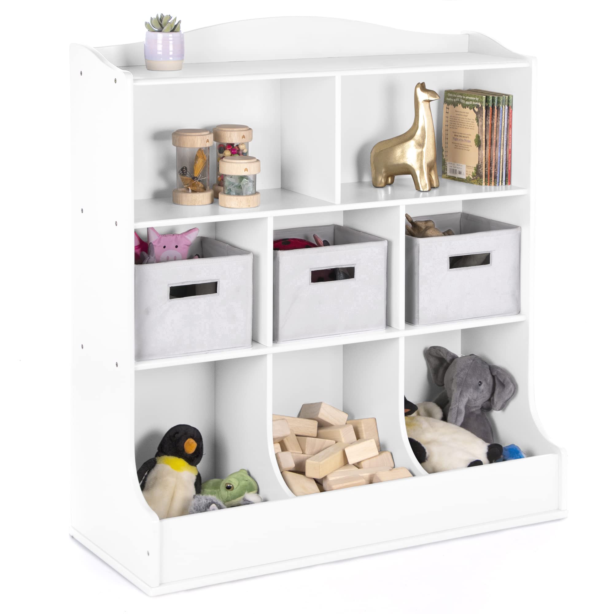 Guidecraft White Wooden Toy Storage Organizer - Kids Multi-Shelf Cubby with Bins for Books, Toys & Clothes - Playroom Bookshelf with Baskets - Perfect for Bedroom, Nursery & Daycare Organization