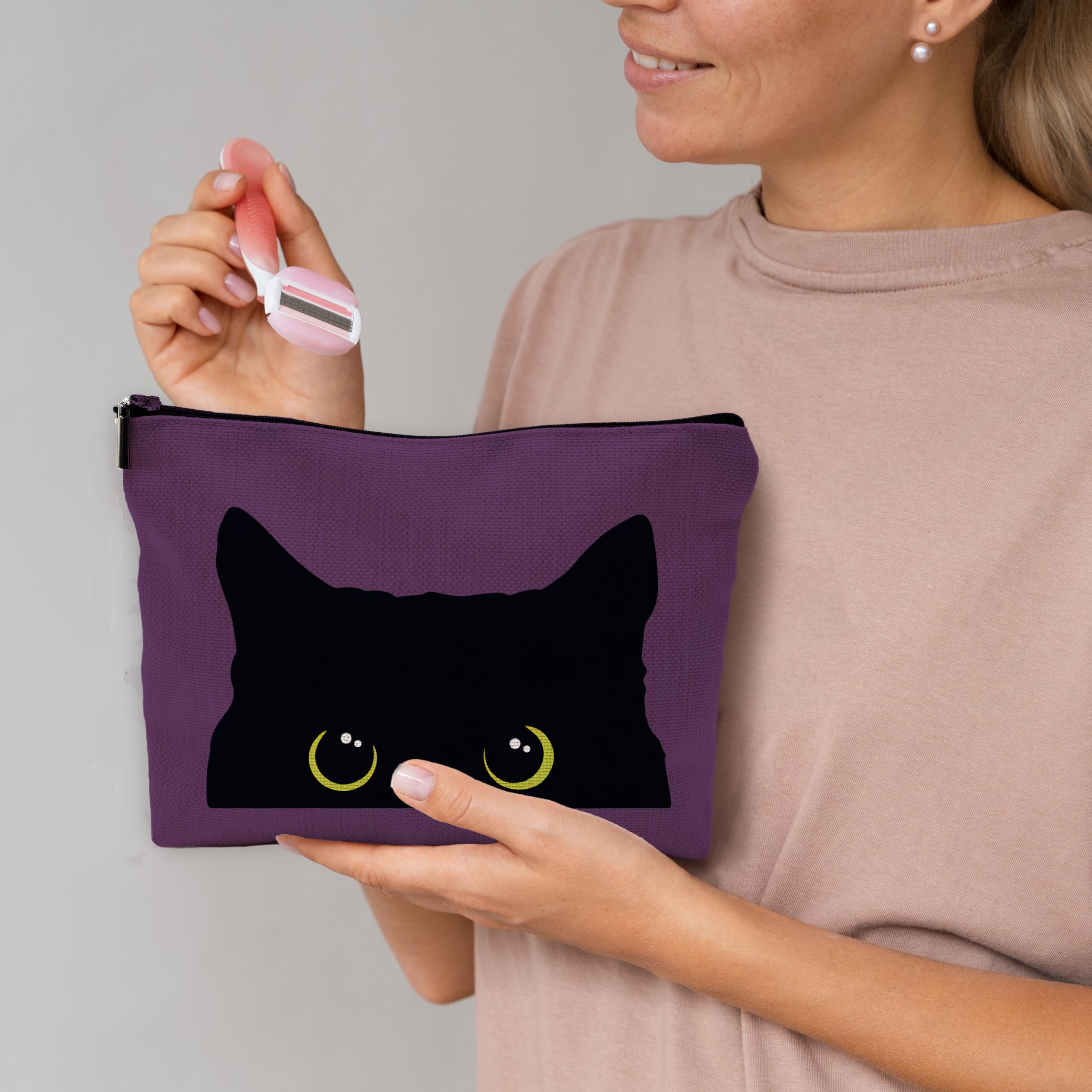 Black Cat Makeup Bag for Women - Cute Kitty Cosmetic Purse for Cat Lovers | Travel & Daily Use