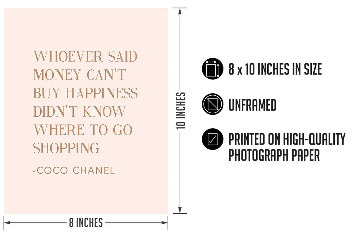 Chic Coco Chanel Shopping Lover Quote Wall Art - Fashion Design Glamour Print for Women, Teens & Girls - 8x10 Unframed Vanity or Closet Decor - Perfect for Bedroom, Dressing Room & Fashion Lover's Space