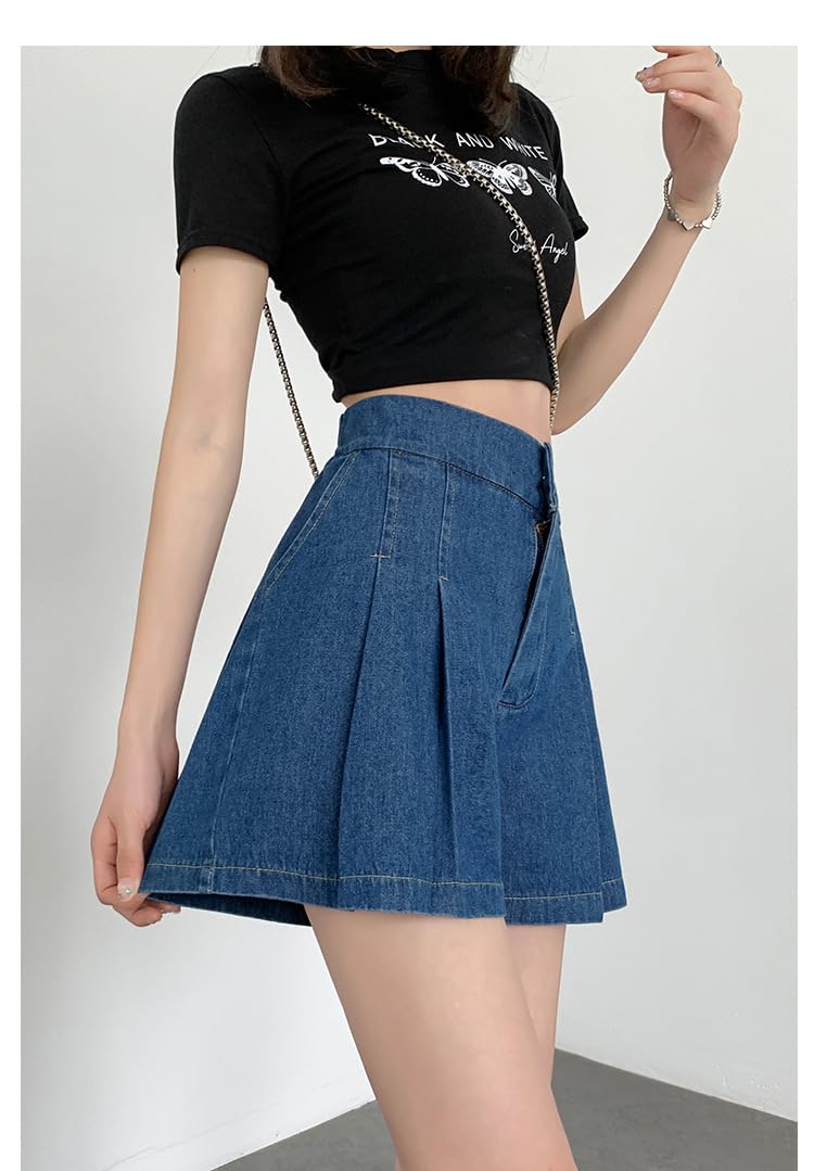 POHADON Women's 2025 Y2K High Waisted Denim Shorts - A-Line Flare Wide Leg Pleated Jean Shorts with Pockets | Summer Fashion, Streetwear, Casual Outfits & Beachwear