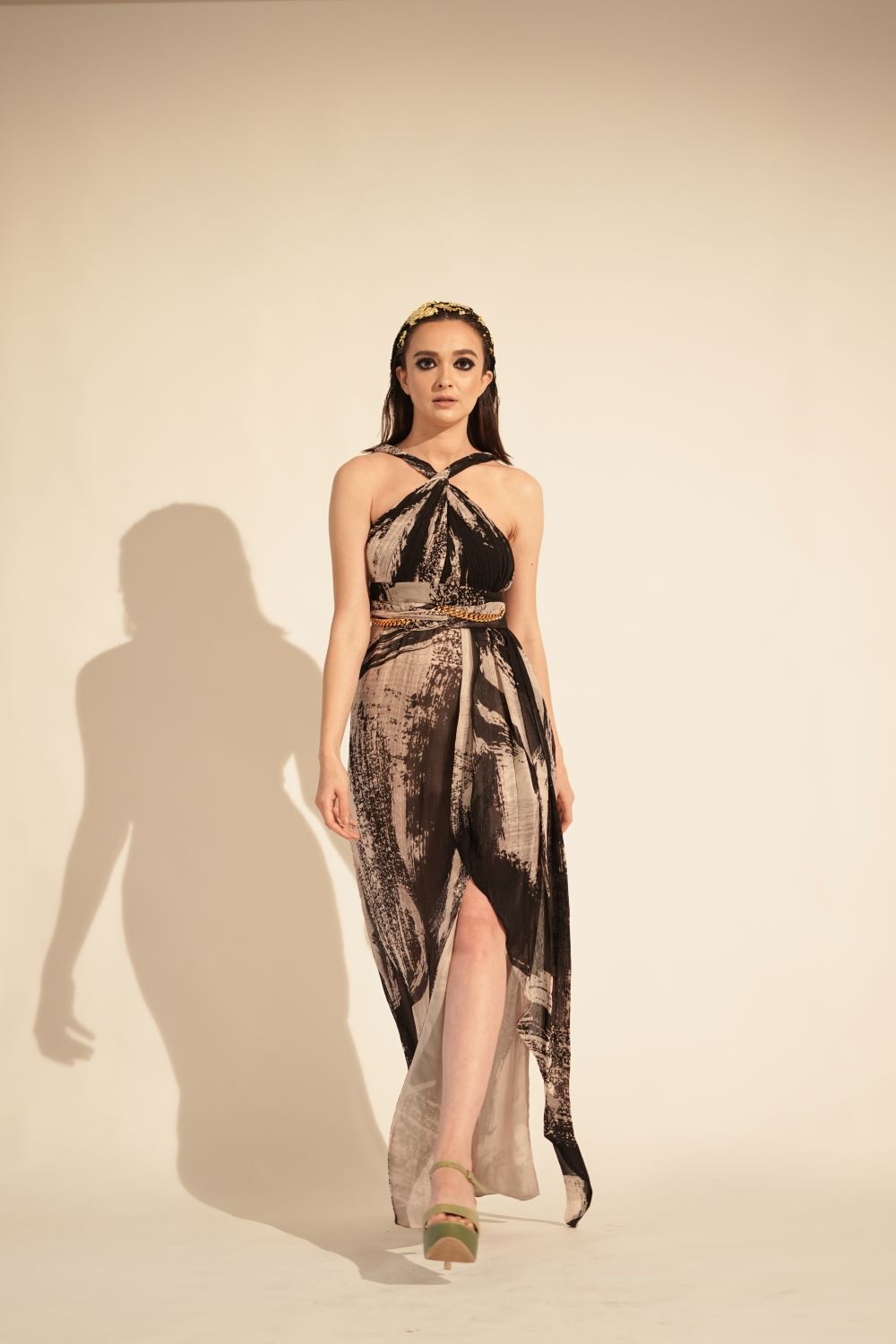 Black and White Stroke Print Dress - Elegant Flowy Midi Dress for Women | Perfect for Casual Outings, Date Nights & Summer Parties