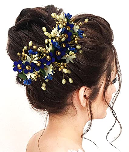 Floral Hair Vine for Women - Blue Artificial Flower Hair Accessories, Hair Pin for Girls, Wedding, Boho, Festival & Party Hair Jewelry (Style 2205)