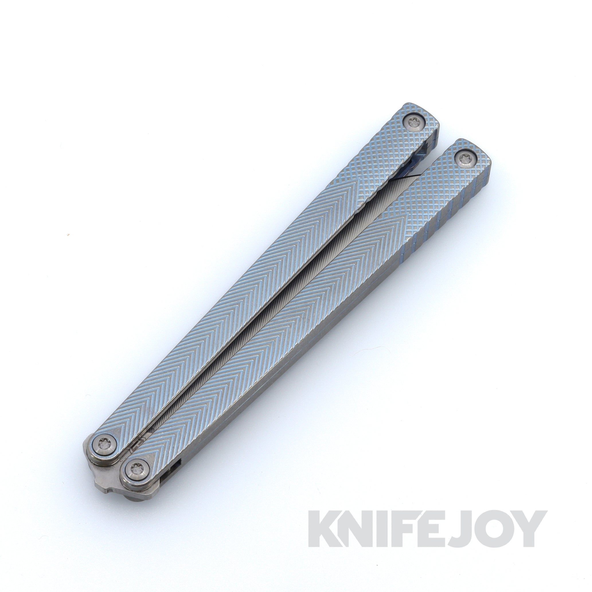 Premium MachineWise Serif Balisong Knife - S35VN Steel Blade with Textured Grade 5 Titanium Handles (Pale Blue) - Perfect for EDC, Collection & Flipping Practice