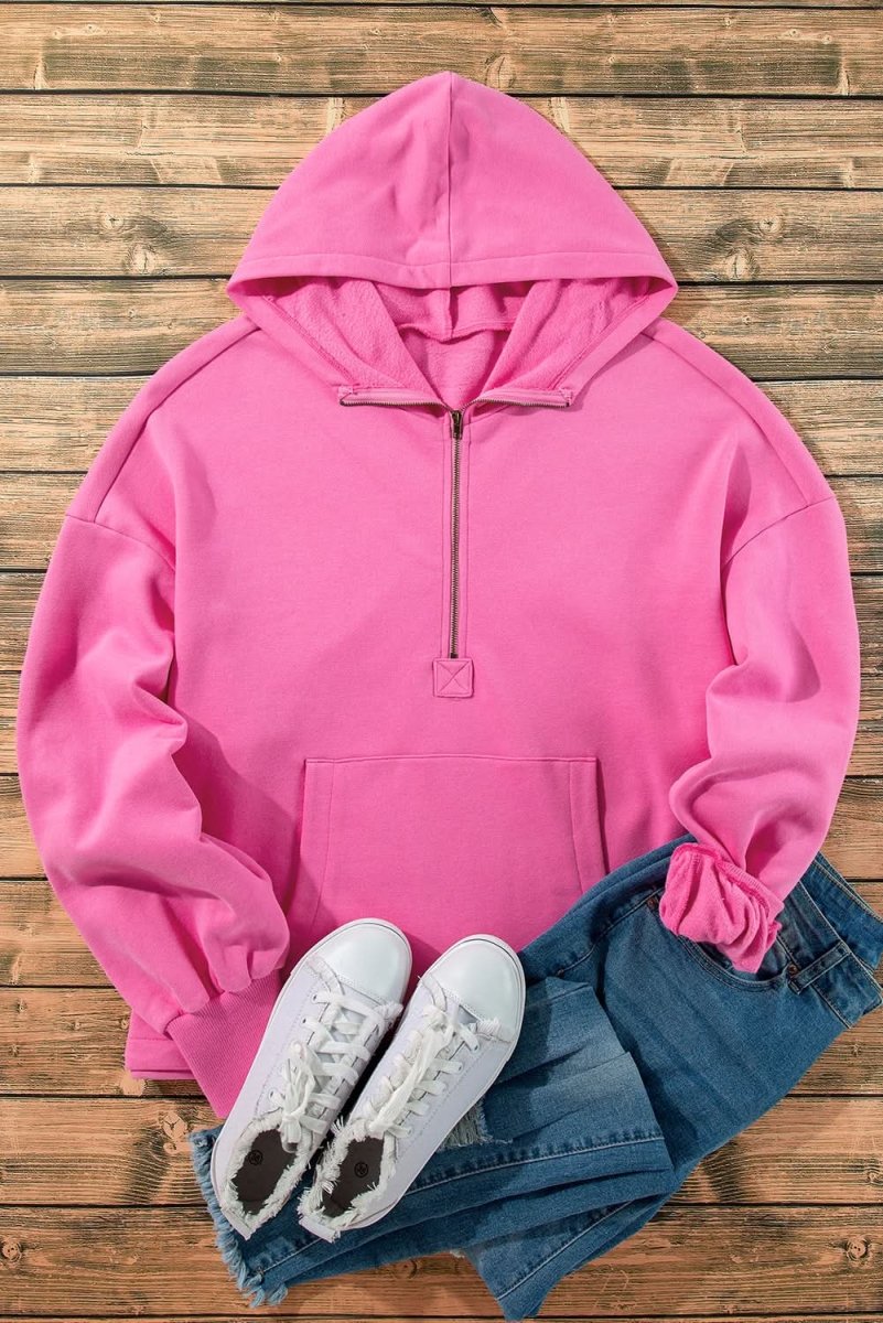 Cozy Fleece-Lined Half Zip Hoodie with Kangaroo Pockets - Warm Loose Fit Pullover for Women & Men - Perfect for Winter, Outdoor Activities & Casual Wear