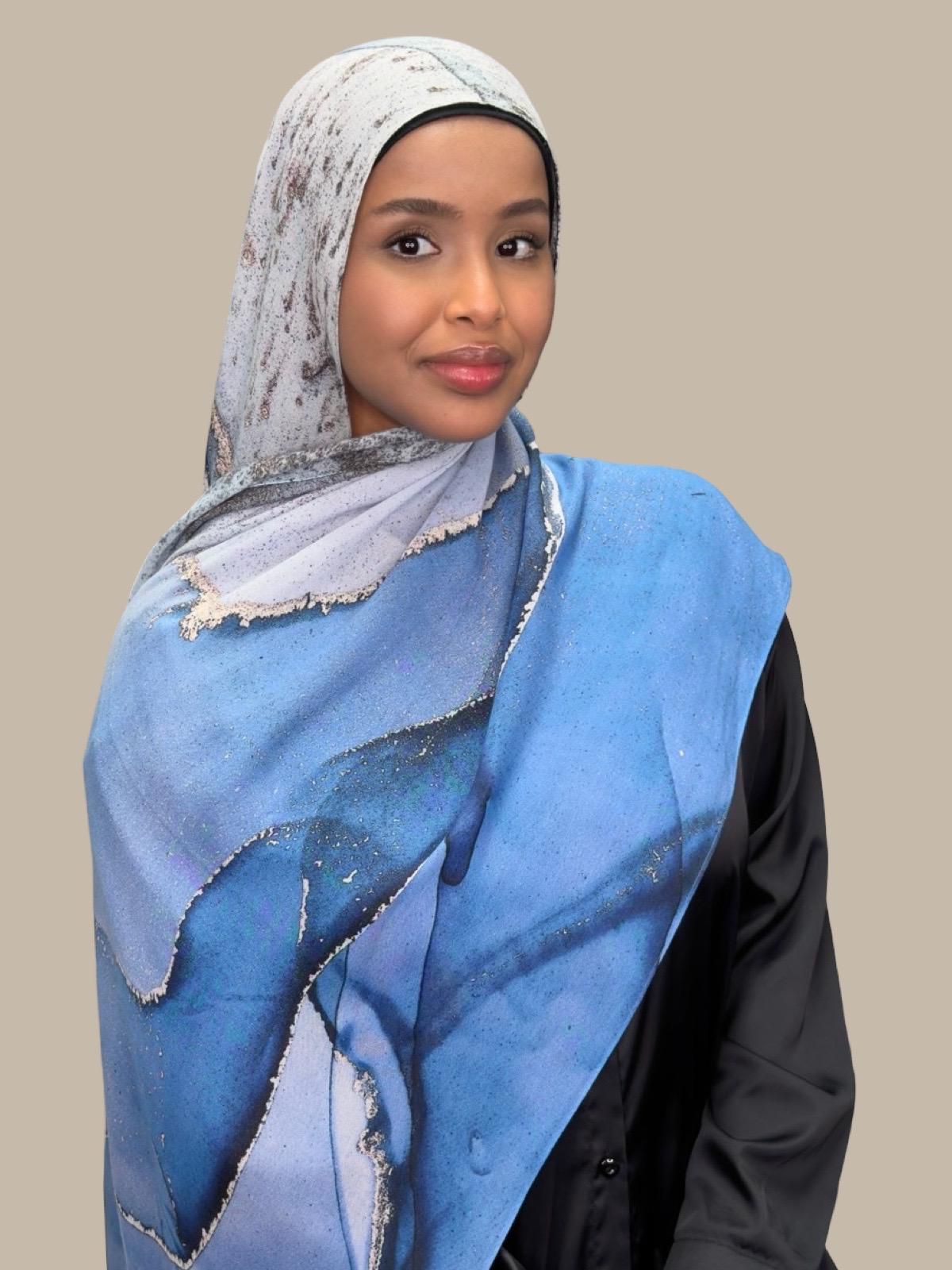 Stylish Print Modal Hijab - Santorini Night Design - Soft & Breathable Scarf for Women - Perfect for Daily Wear, Prayer, and Special Occasions