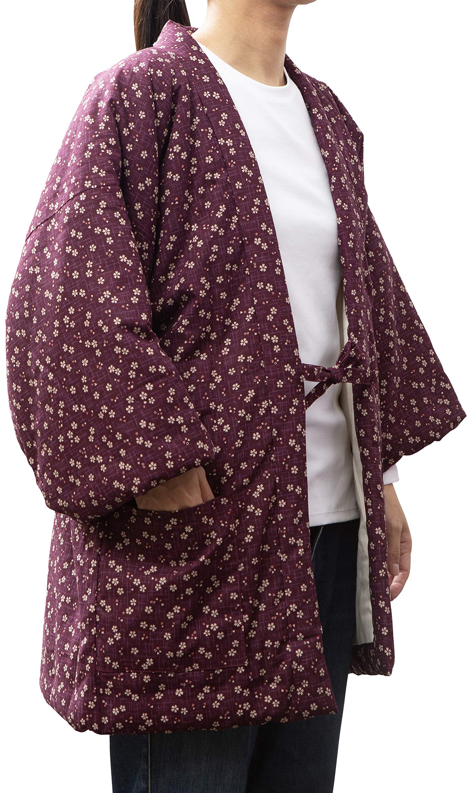 Japanese Hanten Sakura Kimono Jacket for Women - Traditional Floral Print Casual Wear (Size M/L) - Perfect for Spring Outfits, Tea Ceremonies & Cultural Events