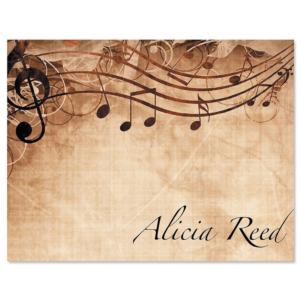 Personalized Music Note Cards - 24 Blank Cards with Envelopes, 4¼