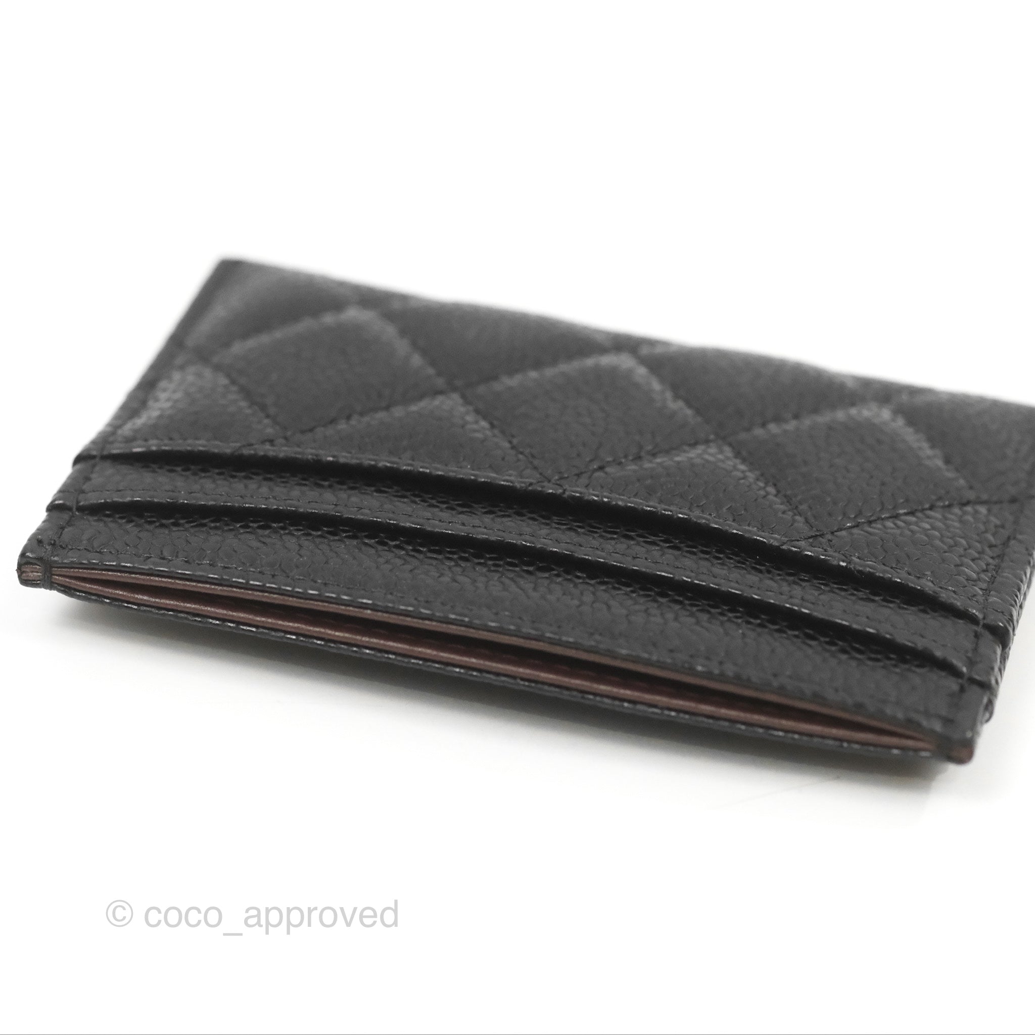 Chanel Classic Flat Card Holder in Black Caviar Leather with Gold Hardware - Luxury Compact Wallet for Everyday Use & Travel