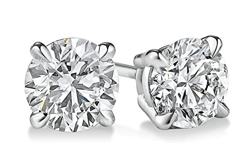 14K White Gold Round Diamond Stud Earrings - 0.60 Carat Total Weight, I1 Clarity, Prime Quality - Perfect for Weddings, Anniversaries & Special Occasions