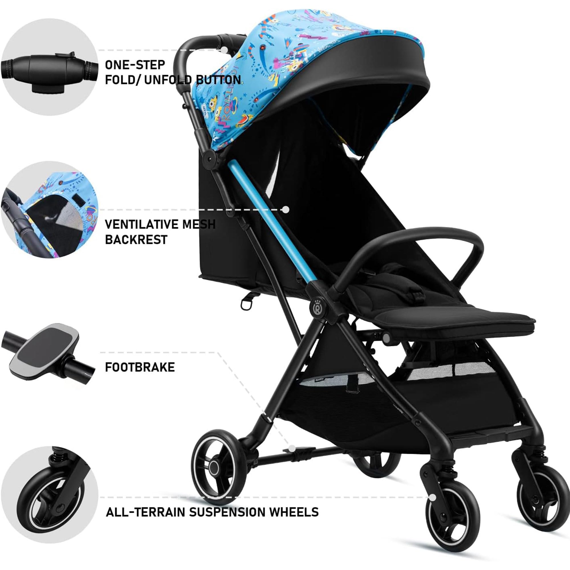 RoyalBaby Lightweight Compact Fold Baby Stroller - Airplane Friendly Travel Stroller for Toddlers & Infants with Oversized Canopy & Sun Visor - Perfect for Travel, Shopping, and Daily Walks