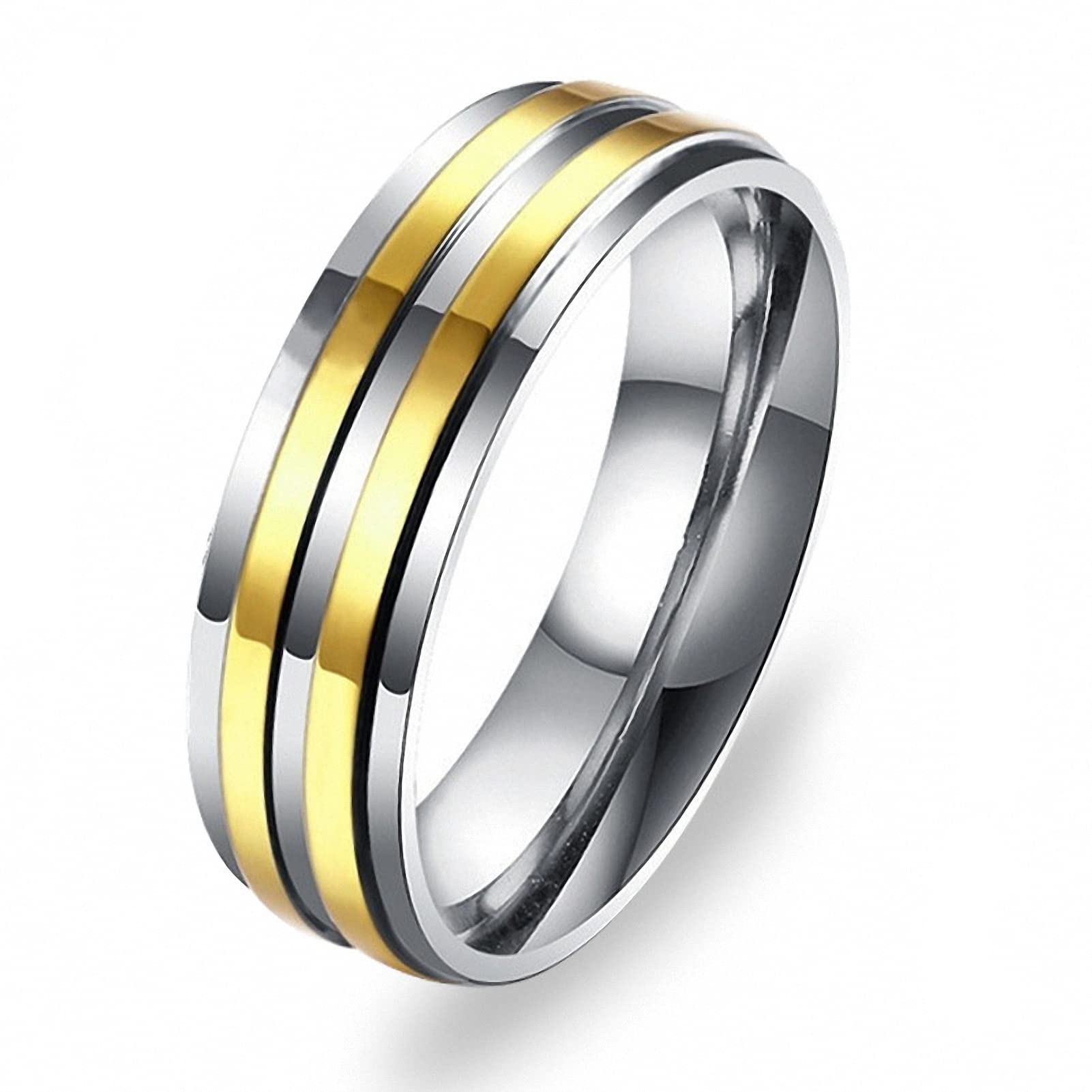 Gold & Silver Stainless Steel Round Crystal Wedding Ring for Men - Size 8, Titanium Coated, Durable & Hypoallergenic - Perfect for Anniversaries, Engagements & Romantic Gifts