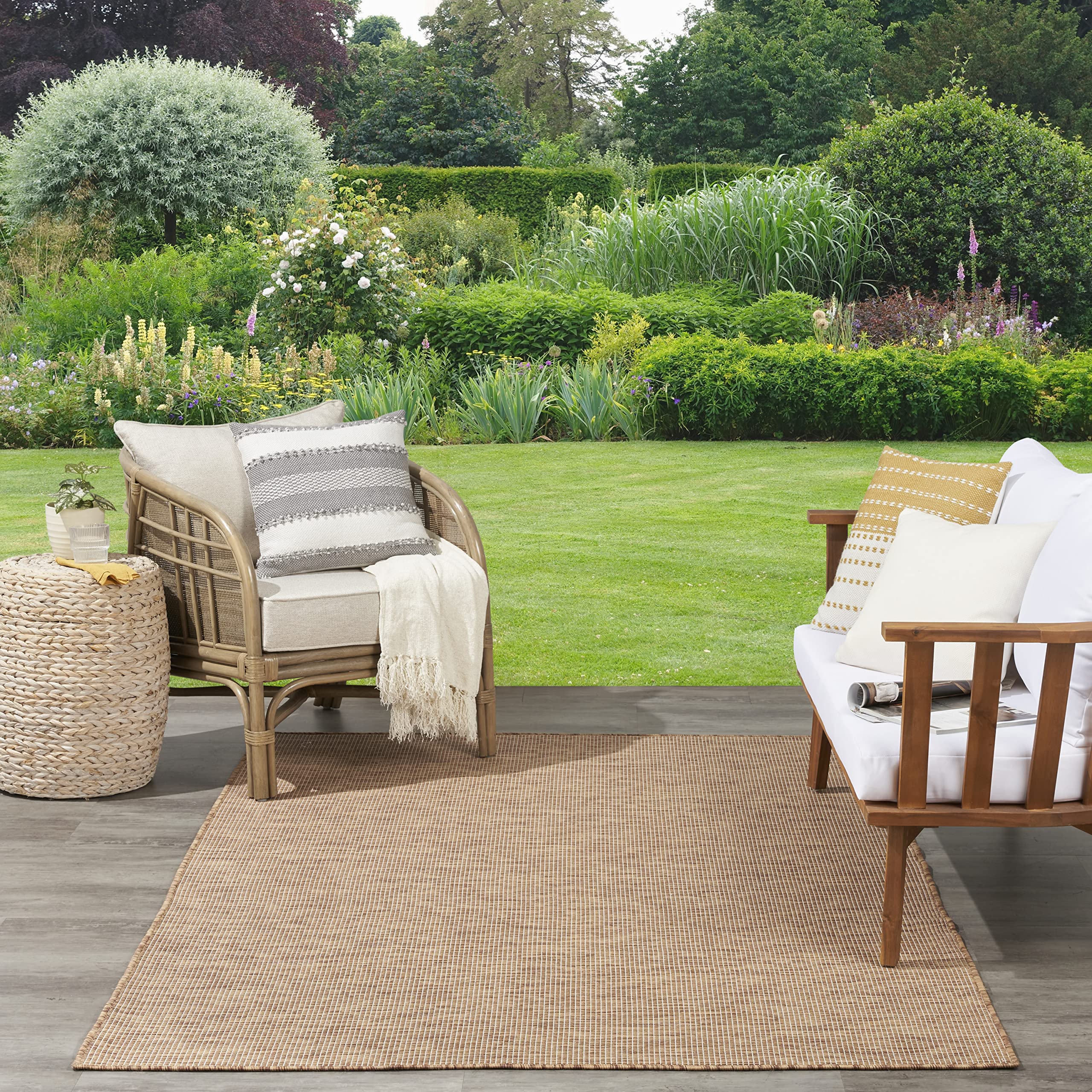 Nourison Positano 8' x 10' Indoor/Outdoor Jute Area Rug - Easy to Clean, Non-Shedding, Durable for Bedroom, Living Room, Dining Room, Backyard, Deck & Patio - Perfect for Home Decor, Outdoor Entertaining & High-Traffic Areas