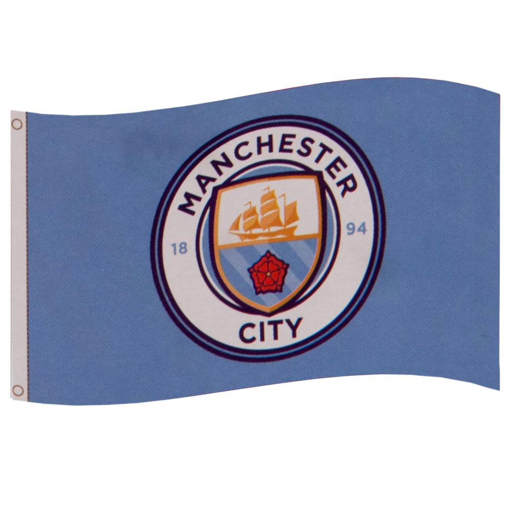 Official Manchester City FC Crest Flag - Premium Embroidered Soccer Banner for Home, Office & Game Day Decor