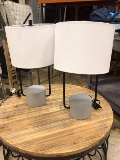 Modern Cement and Black Metal Table Lamps - Set of 2 Industrial Style Bedside Lighting for Living Room, Bedroom, or Office Decor