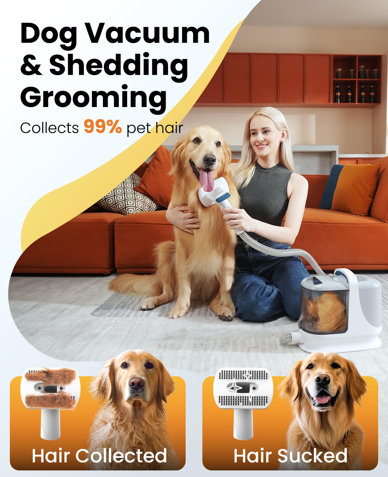 Oneisall Dog Grooming Vacuum - 13000Pa Powerful Pet Hair Vacuum with 7 Grooming Tools (Clippers & Shedding Brush), 3L Dust Cup, 3 Suction Levels, Ultra Quiet BM3 - Perfect for Home Pet Grooming & Shedding Control