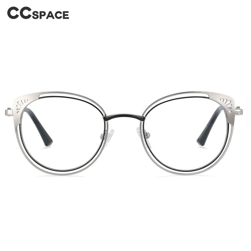 CCspace Women's Full Rim Round Cat Eye Alloy Frame Eyeglasses 54081 - Stylish Retro Glasses for Women, Lightweight Metal Eyewear for Office, Reading & Fashion Accessories
