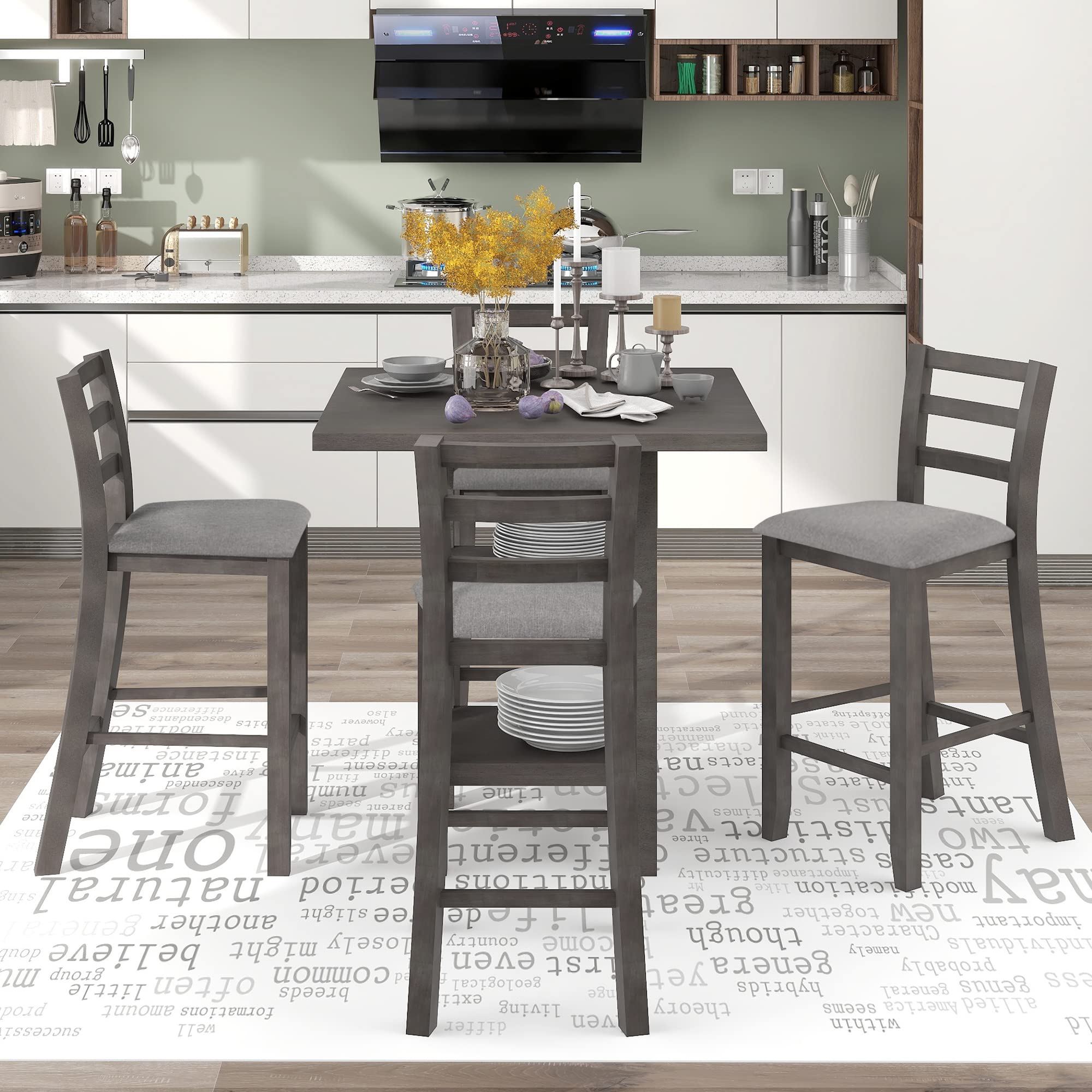 AOCOROE 5-Piece Counter Height Dining Table Set for 4 - 35 x 35 Inch Wood Table with 4 Padded Chairs - Perfect for Small Spaces, Dinette Kitchen, Breakfast Nook & Dining Room - Modern Farmhouse Style