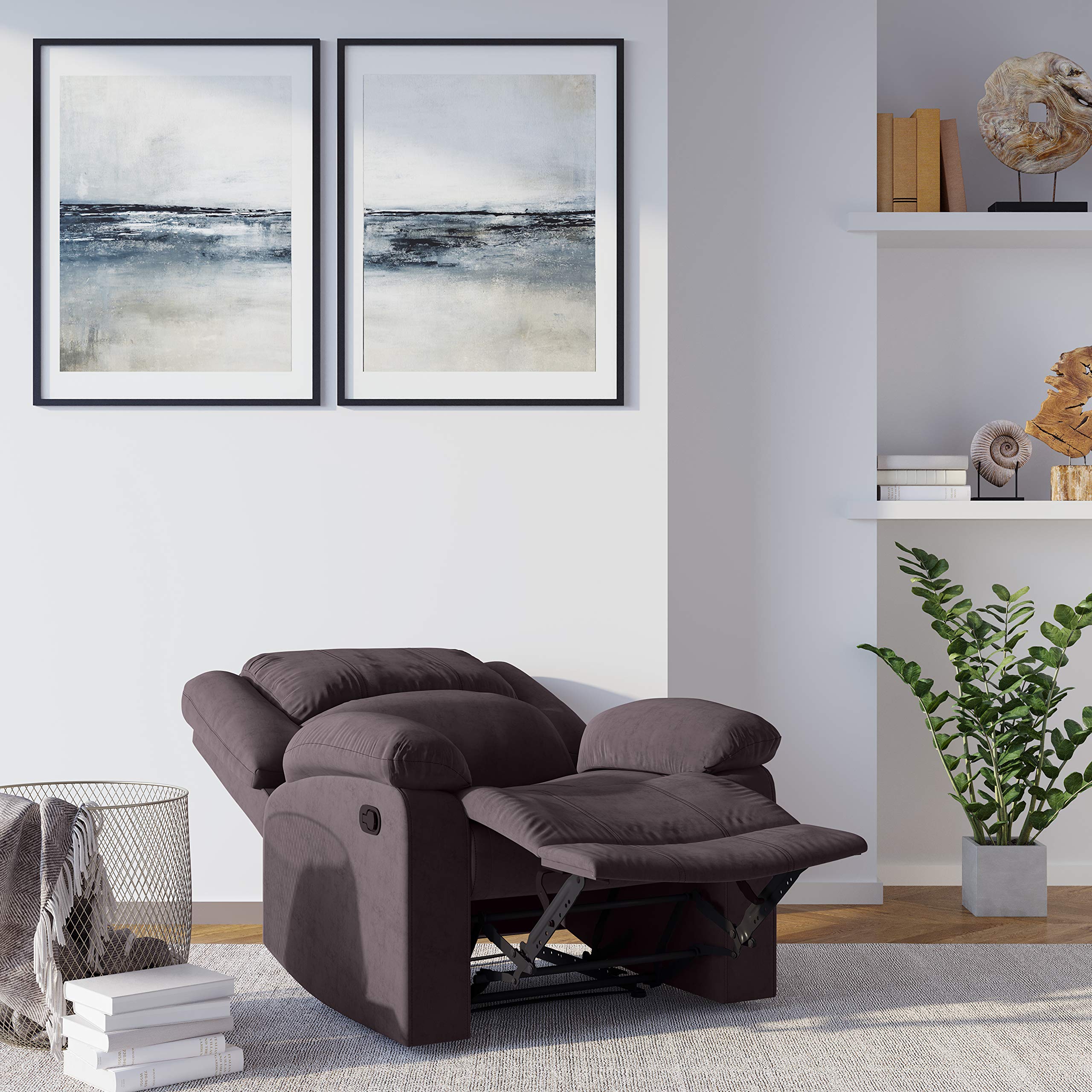 Warren Reclining Armchair - Standard Size in Chocolate Brown | Comfortable Lounge Chair for Living Room, Bedroom & Home Theater Relaxation