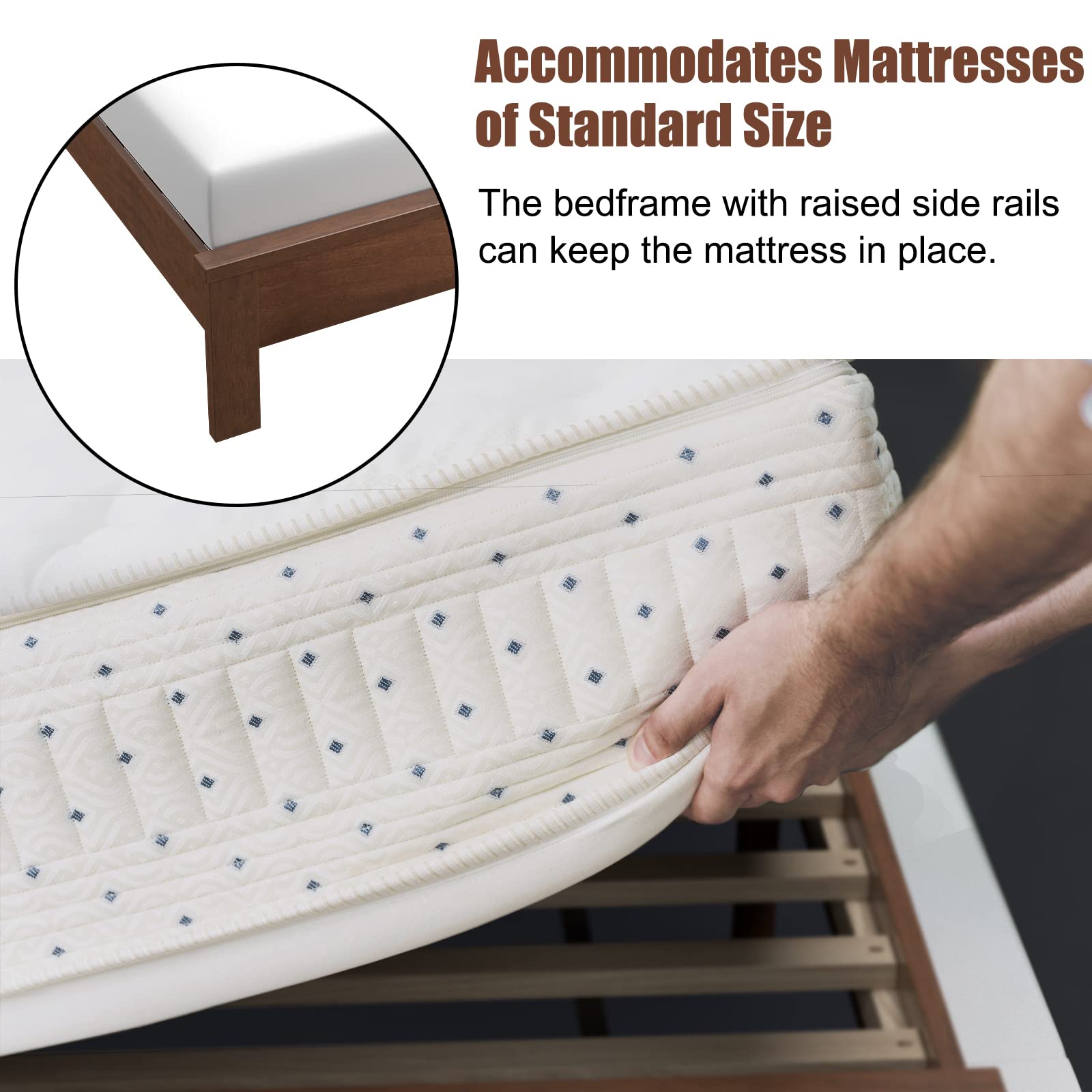 KOMFOTT Full Size Wood Platform Bed Frame with Headboard - Mid Century Modern Walnut Bed with Slat Support & Under Bed Storage - No Box Spring Needed - Perfect for Small Bedrooms, Guest Rooms & Apartments