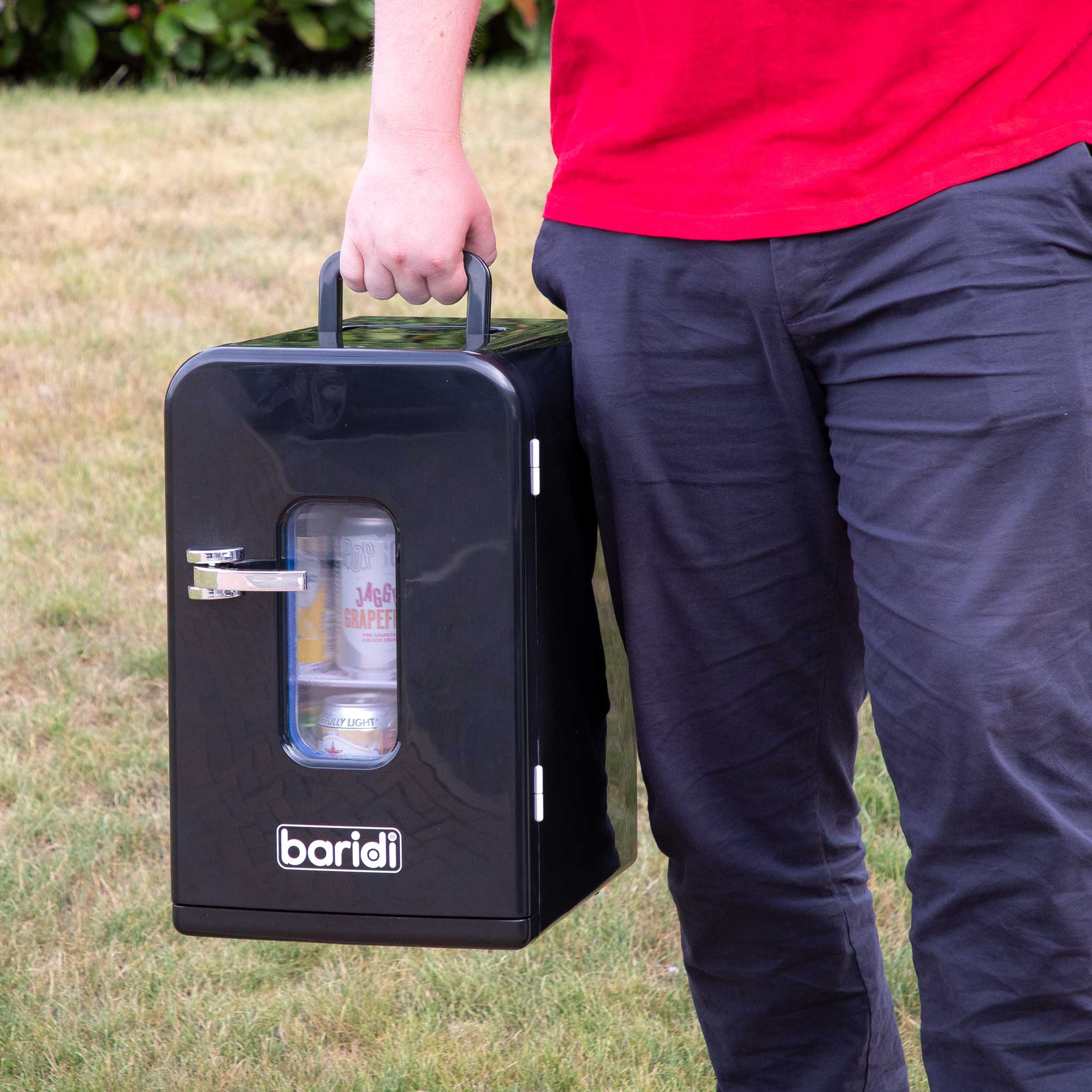 Baridi 15L Mini Fridge Cooler - 12V/230V Portable Compact Refrigerator for Skincare, Makeup, Cars, Bedrooms, Dorms & Camping - Energy Efficient Black Mini Fridge (Model DH95) - Perfect for Travel, Office & Small Spaces