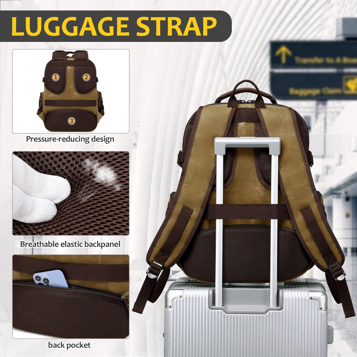 17.3 Inch Waxed Canvas Laptop Backpack for Men - XL Travel Computer Backpack with USB Charging Port, Water Resistant College Daypack & Business Backpack (Brown) - Perfect for Work Commute, Campus Use & Airplane Travel