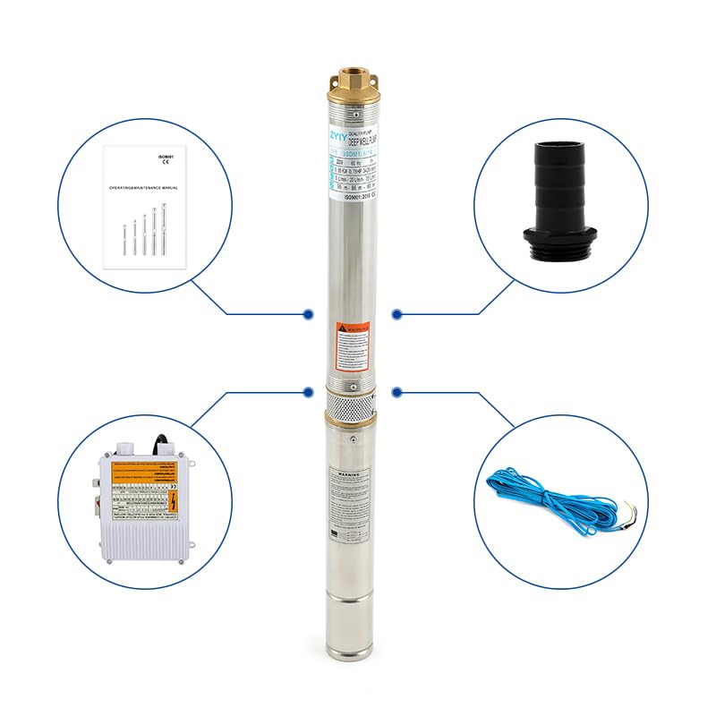 3 Inch Bore Deep Well Submersible Pump 110V 1/3HP - 157ft Head 18.5GPM High Flow Water Pump with External Control Box - Industrial, Agricultural & Home Irrigation for Water Towers, Farms & Gardens