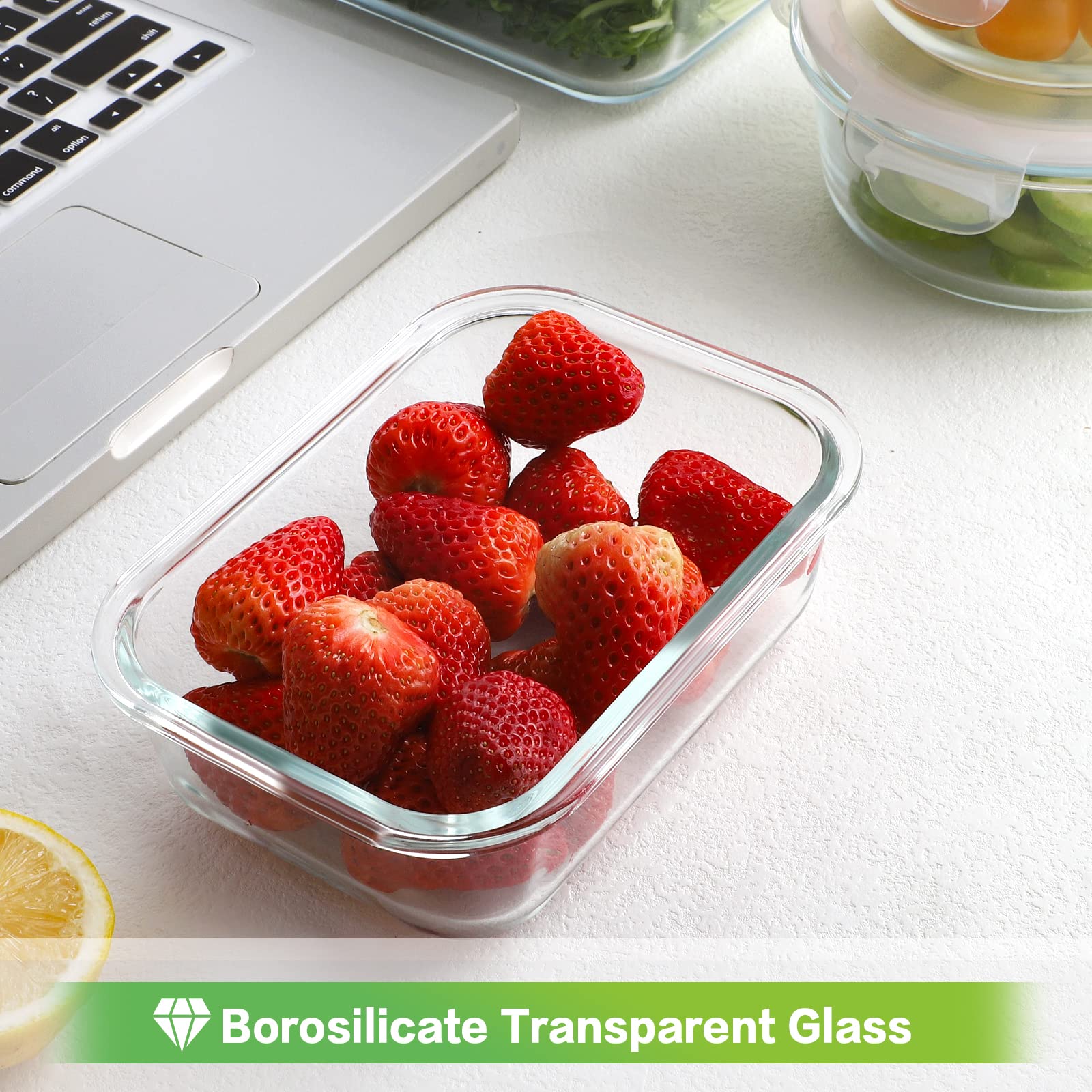 HOMBERKING 18-Piece Glass Food Storage Containers Set with Airtight Lids - BPA-Free Meal Prep & Lunch Bento Boxes for Kitchen, Office, Picnics (9 Containers + 9 Lids, White) - Perfect for Meal Prepping, Leftovers & On-the-Go Lunches