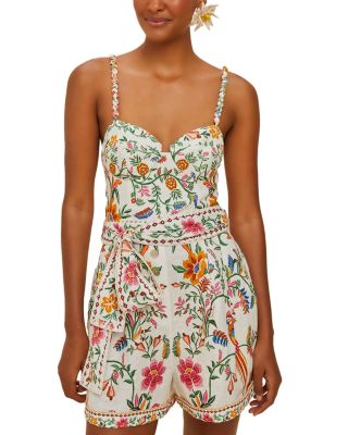 Farm Rio Delicate Forest Off-White Romper - Women's Floral Jumpsuit for Summer, Beach & Vacation | Boho Chic One-Piece Outfit