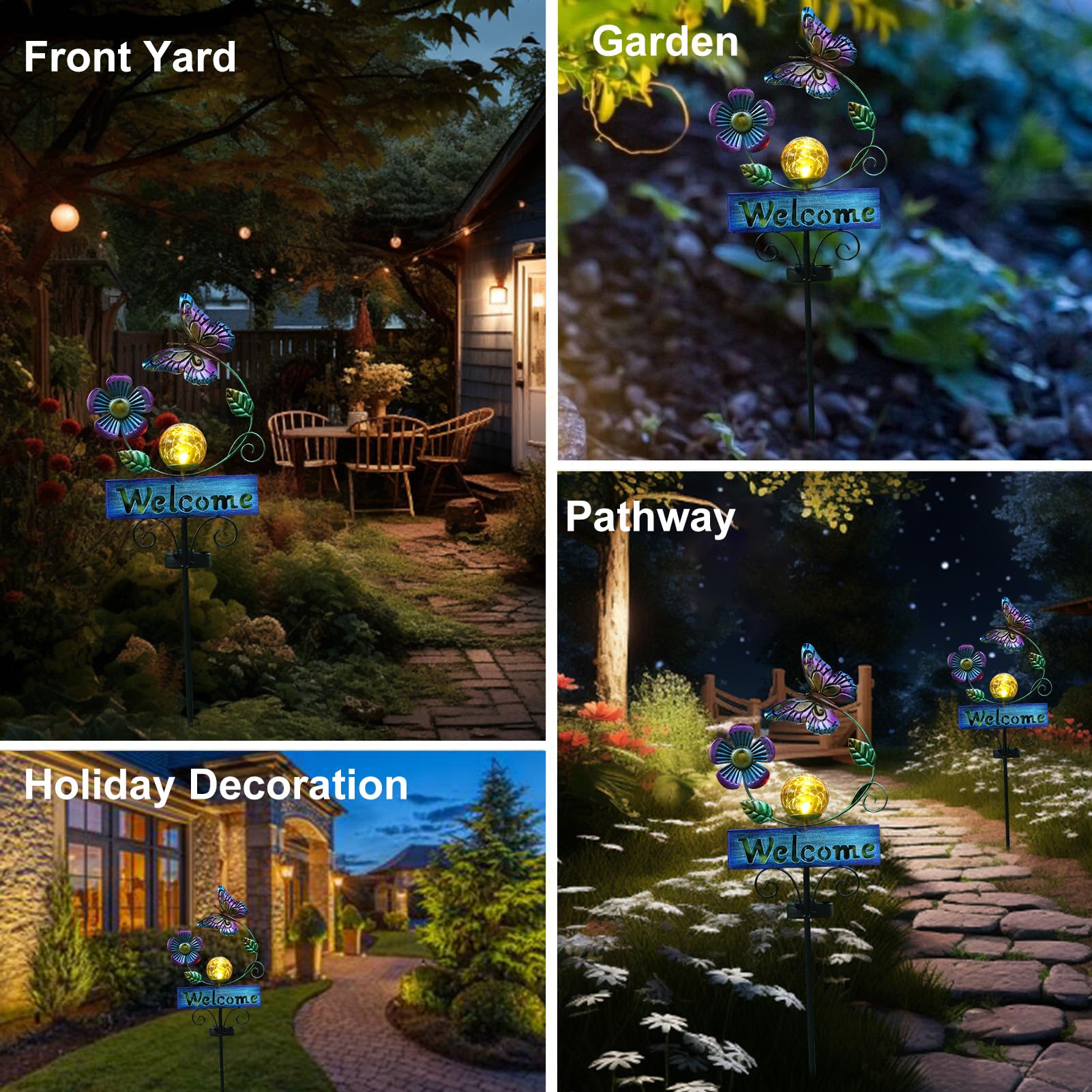 LOVERUIS Solar Garden Lights - Waterproof Butterfly Crackle Ball Lanterns for Outdoor Decoration, Balcony, Lawn & Welcome Door Sign | IP65 Weatherproof, Solar-Powered Landscape Lighting for Patio, Yard & Garden Decor