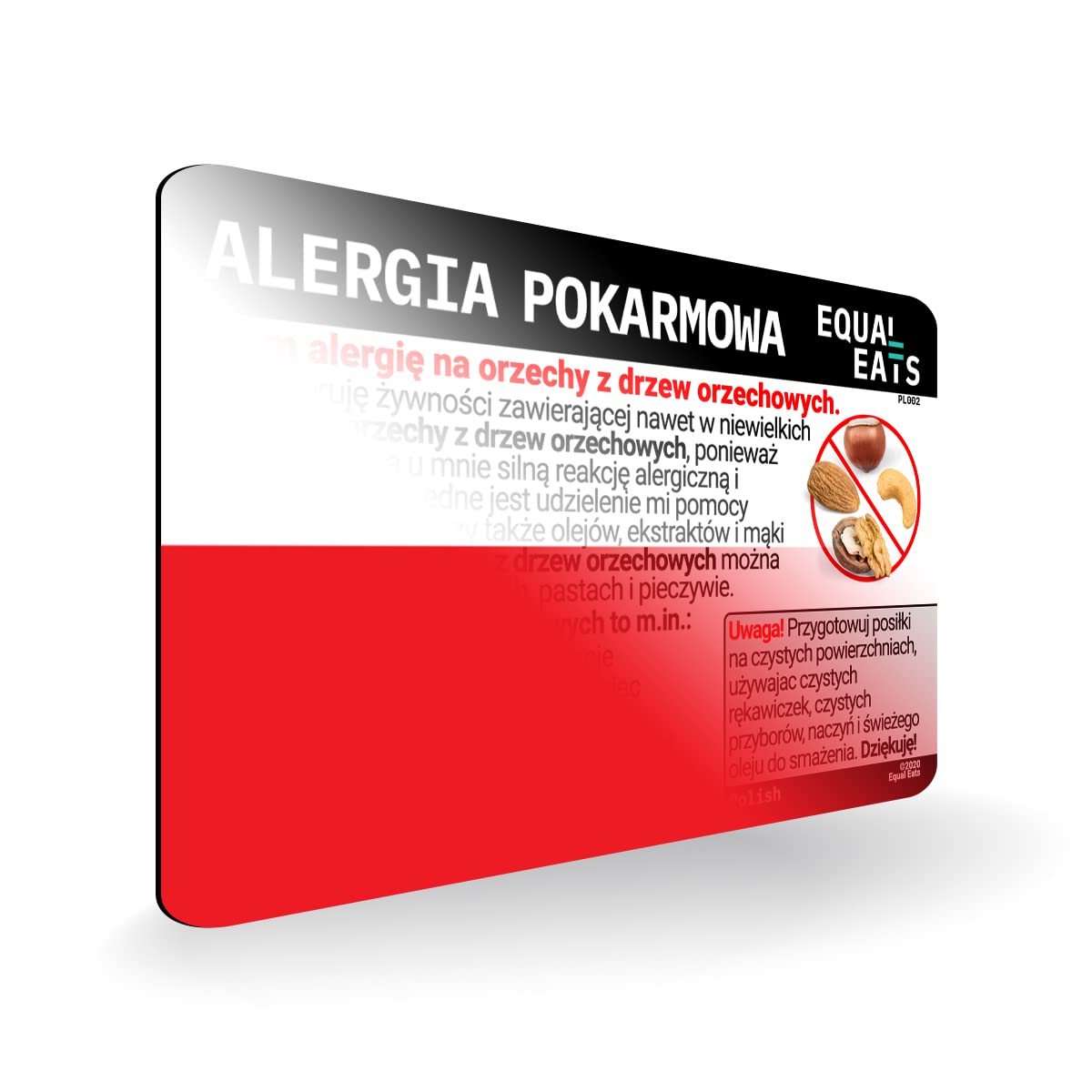 Nut Allergy Alert Card - Plastic Tree Nut Allergy Restaurant Card for Food Safety - Equal Eats (Polish) - Essential for Dining Out with Food Allergies