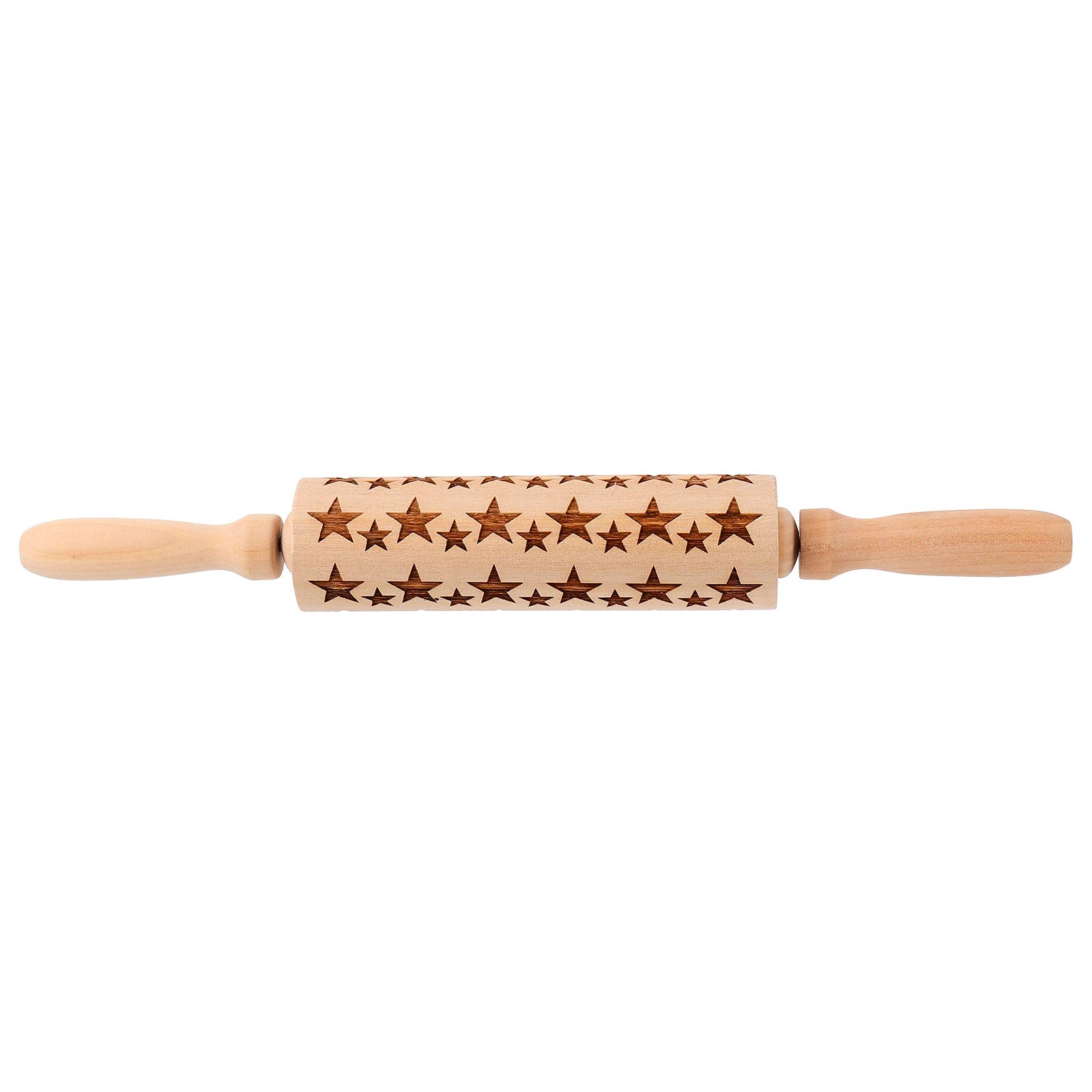 DOITOOL 1pc Wooden Christmas Printing Rolling Pin - Holiday Cookie Dough Pastry Roller for Baking, DIY Gingerbread, Sugar Cookies - Kitchen & Christmas Baking Supplies