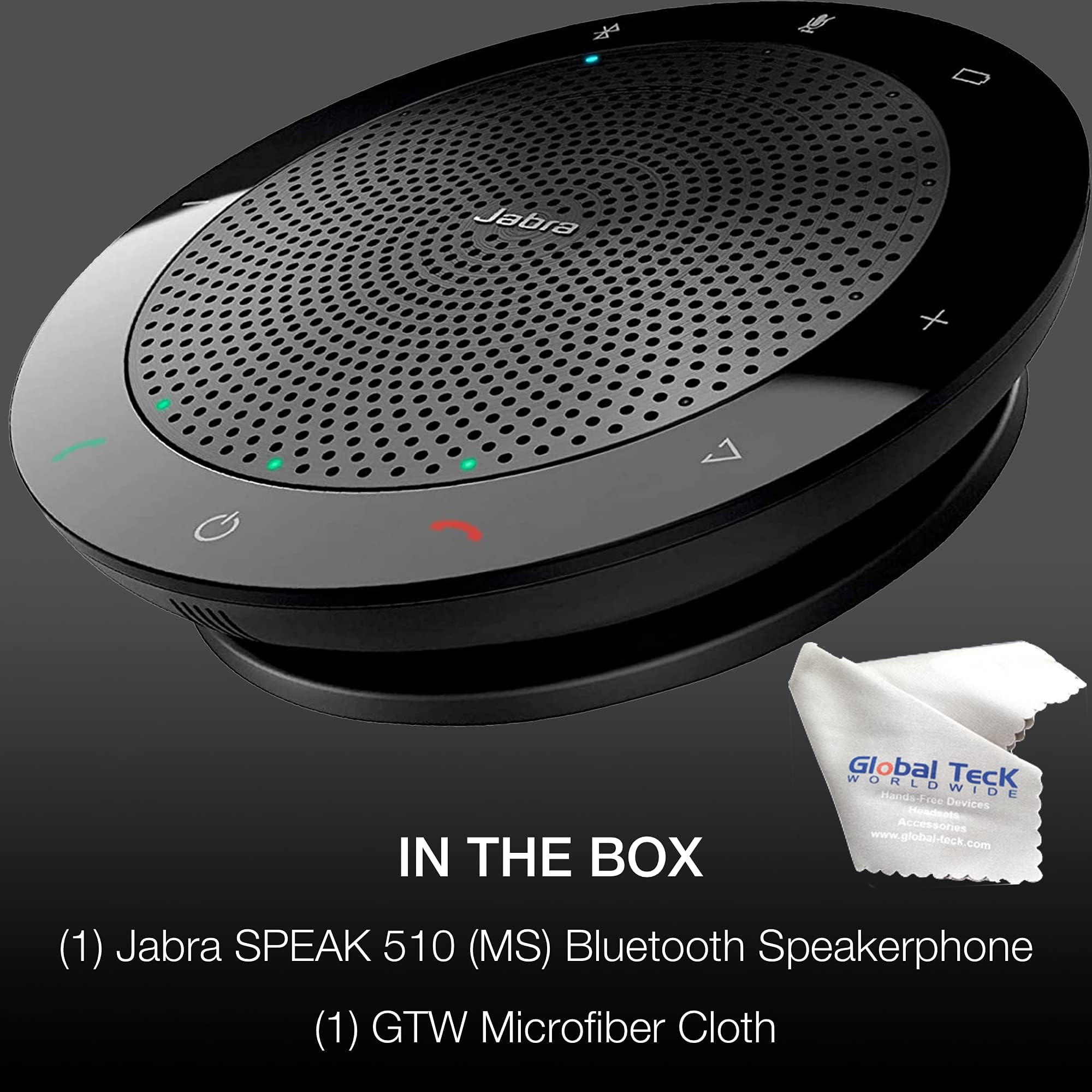 Jabra Speak 510 Wireless Bluetooth & USB Speakerphone - Certified for Microsoft Teams | HD Voice Conference Speaker for Laptop, PC, Mobile Phone | Perfect for Zoom Meetings, Webinars, Remote Work & Online Classes | Includes Carrying Pouch & Gold Support Plan