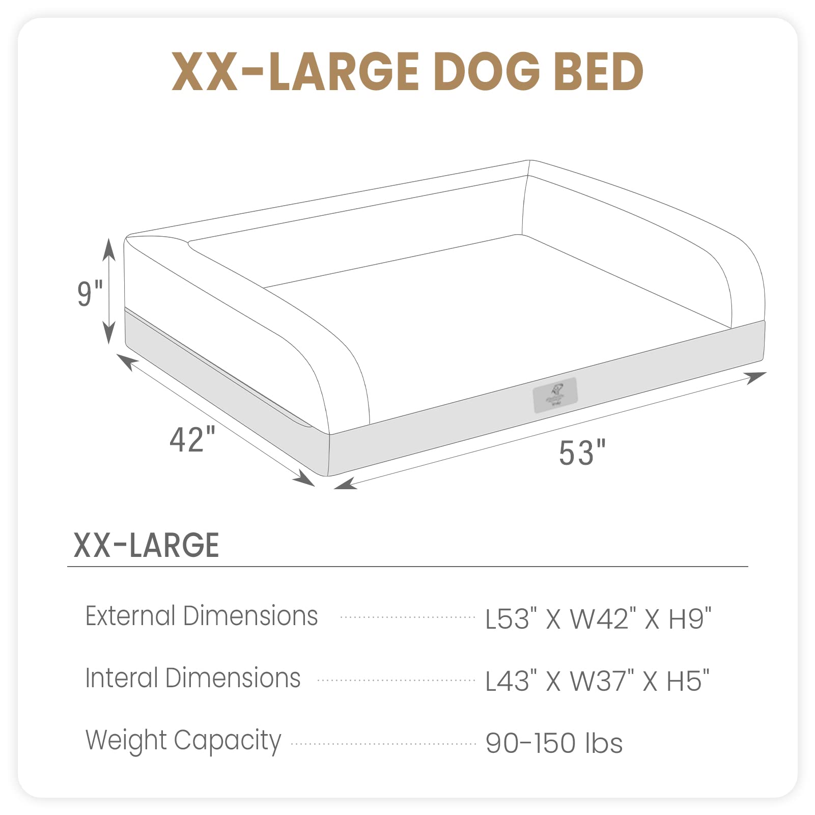 **XXL Orthopedic Dog Bed for Large Dogs up to 150 lbs - Washable Brown Dog Sofa with Removable Cover, Waterproof & Non-Slip Bottom - Perfect for Living Room, Bedroom, or Pet-Friendly Spaces**