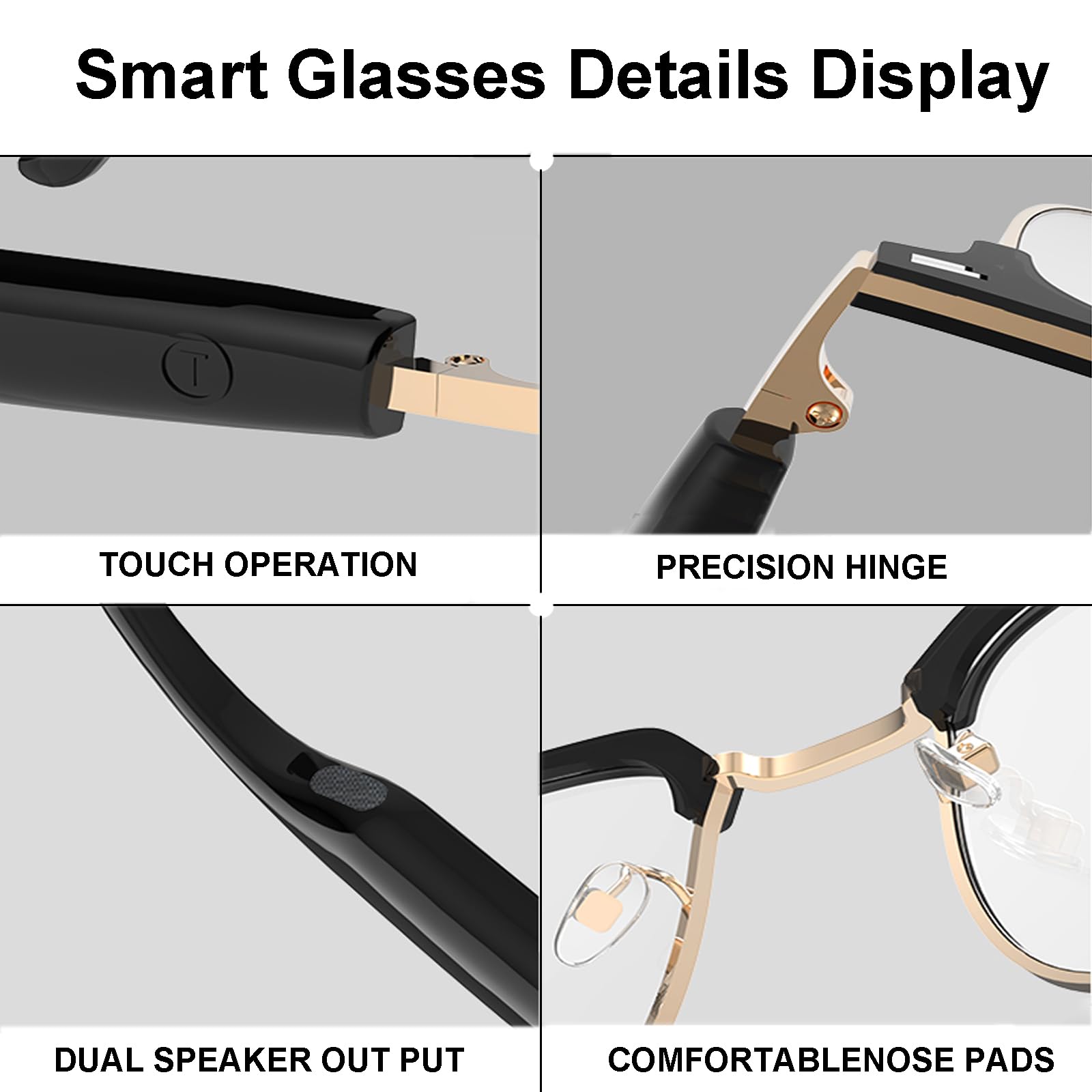 Smart Bluetooth Glasses for Men & Women - Open Ear Audio, Transition Lenses for Sports & Music Calls (Black/Silver) - Perfect for Running & Outdoor Activities