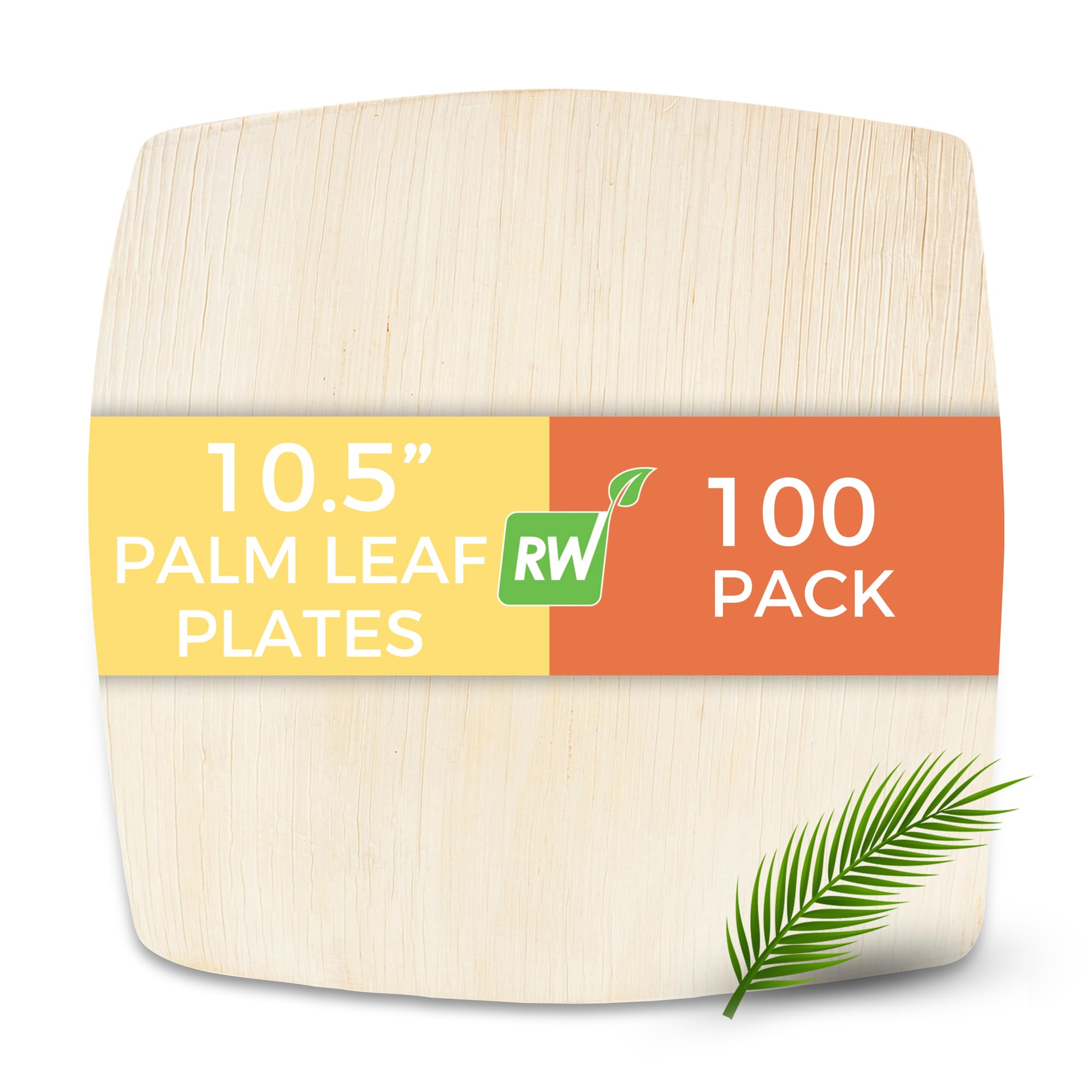 Restaurantware Midori 10.5 x 10.5 Inch Extra Large Square Palm Leaf Plates - 100% Biodegradable, Microwave & Oven Safe, Freezer Friendly Sustainable Areca Plates for Hot & Cold Foods - Perfect for Parties, Weddings, Catering & Eco-Friendly Dining