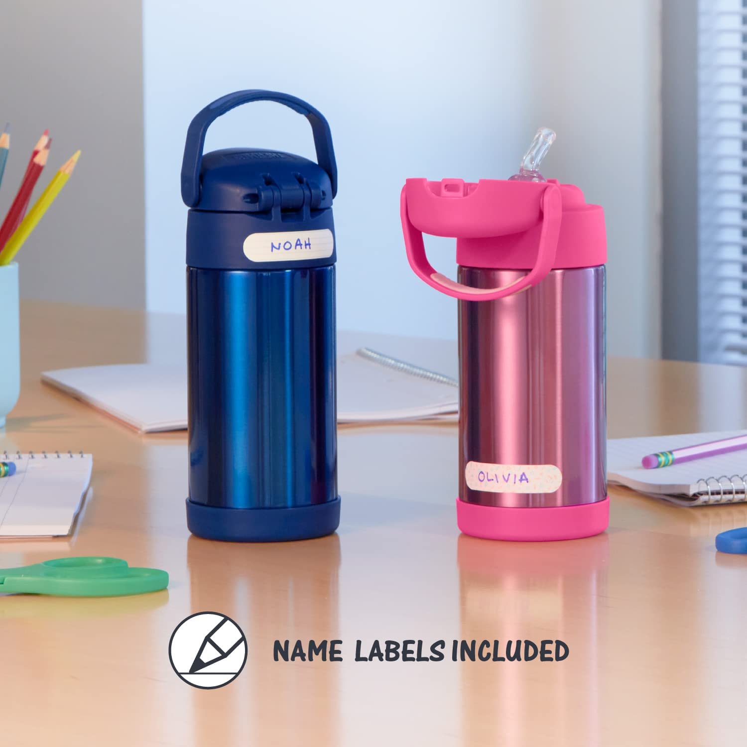 Thermos Funtainer 12oz Kids Stainless Steel Water Bottle with Straw & Lid - Vacuum Insulated, Leakproof, Baby Shark Design - Perfect for School, Travel & Outdoor Activities