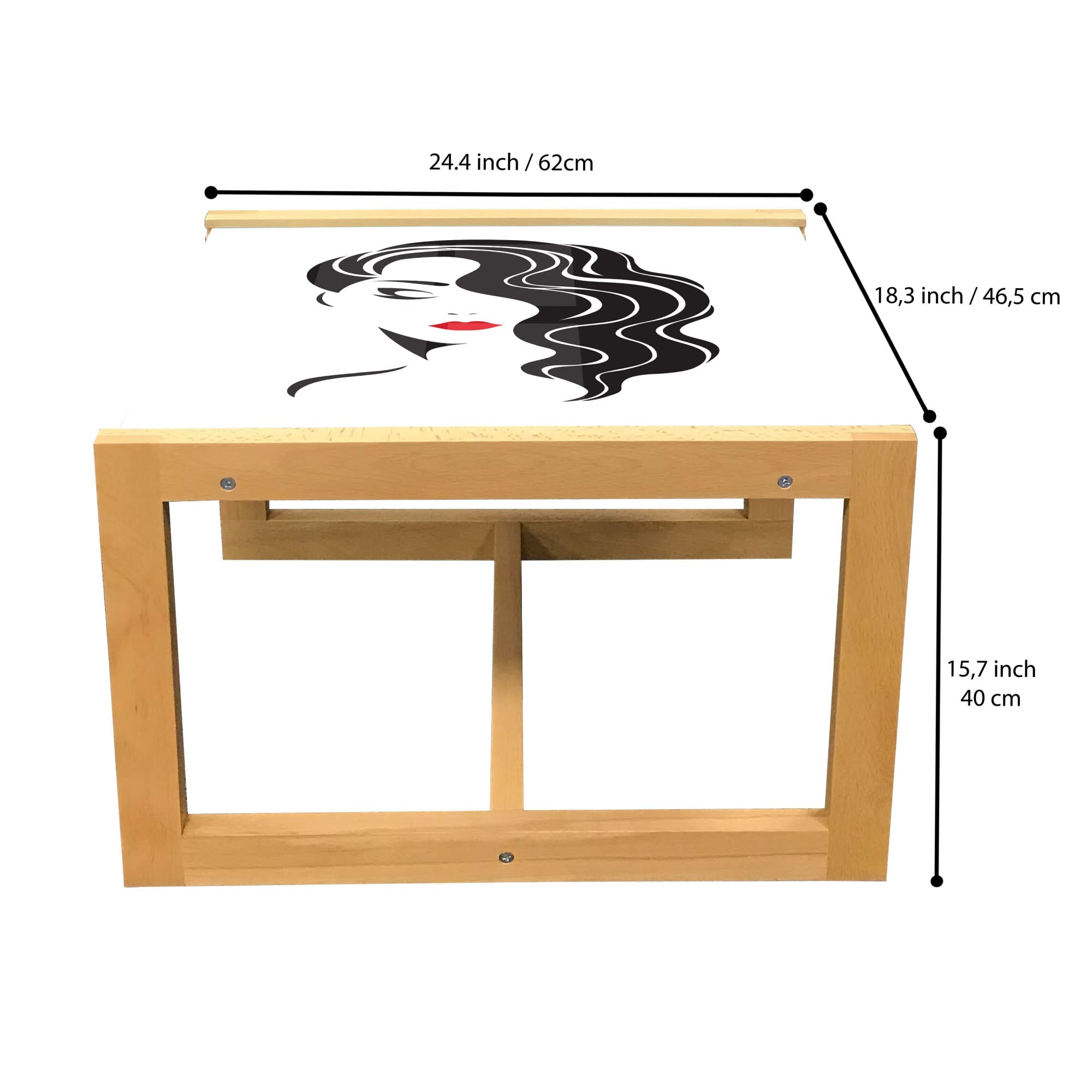 Ambesonne Modern Coffee Table with Abstract Female Portrait - Acrylic Glass Top & Wooden Frame - Compact White & Black Accent Table for Living Room, Office, or Dorm Decor