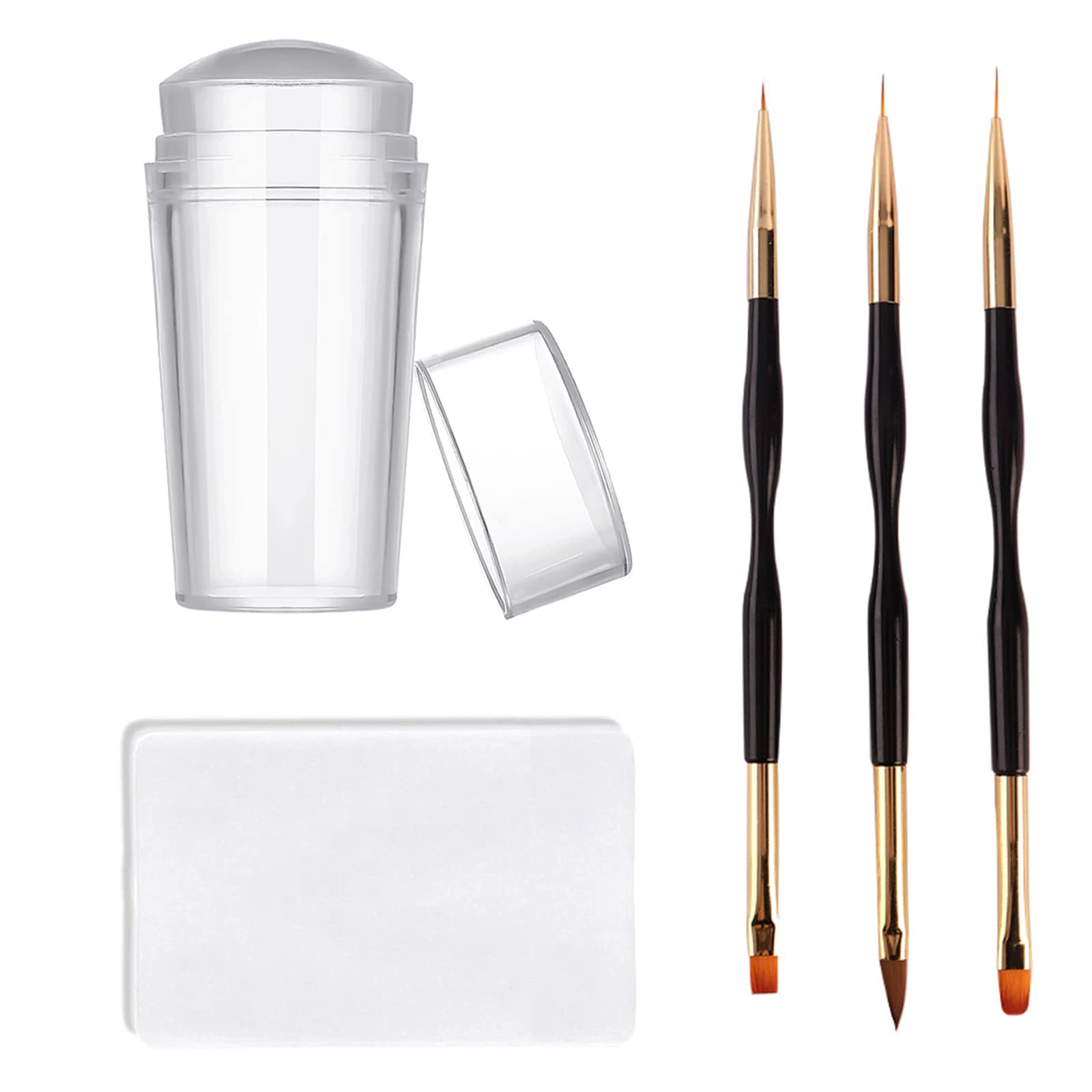 FAMIDIQGO Nail Art Kit - 3pc Double Ended Nail Pen Brushes & Clear Jelly Stamper with Scraper for French Tip Designs | Soft Silicone Stamp Printer for DIY Manicures at Home or Salon | Perfect for Beginners & Professionals