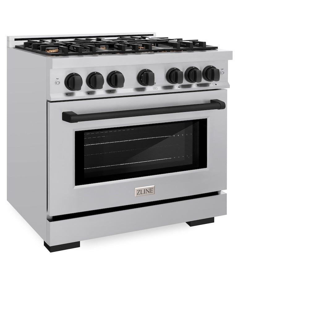 ZLINE Autograph Edition 36 Inch 5.2 Cu Ft Gas Range with 6 Burner Cooktop & Convection Oven - Stainless Steel with Matte Black Accents (HGRZ 36 MB) - Perfect for Professional Home Chefs & Modern Kitchens
