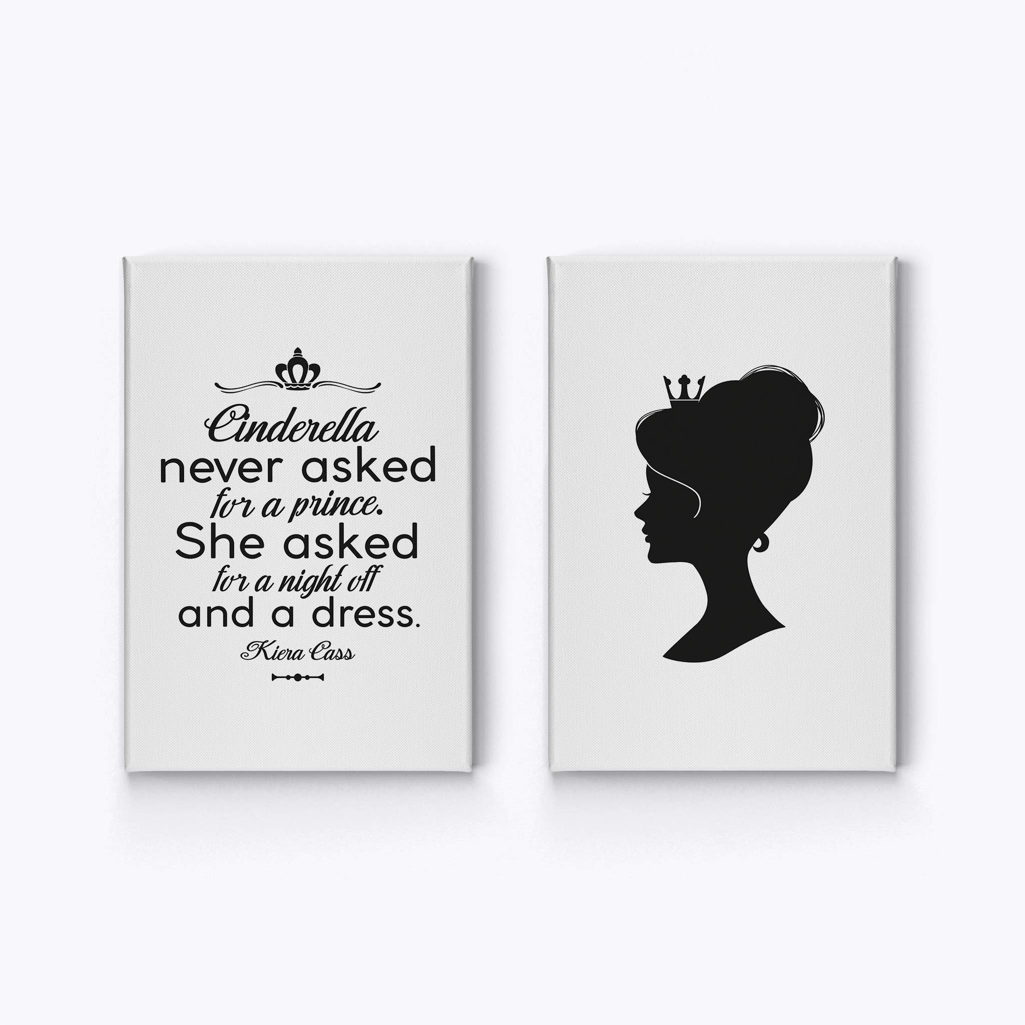 Smile Art Design Cinderella Inspirational Quote Black & White 2-Piece Canvas Wall Art Set - Glam Fashion Prints for Girls Room, Women's Dorm & Living Room Decor (28x19 Inches) | Perfect for Bedroom, Nursery & Home Office Wall Decor