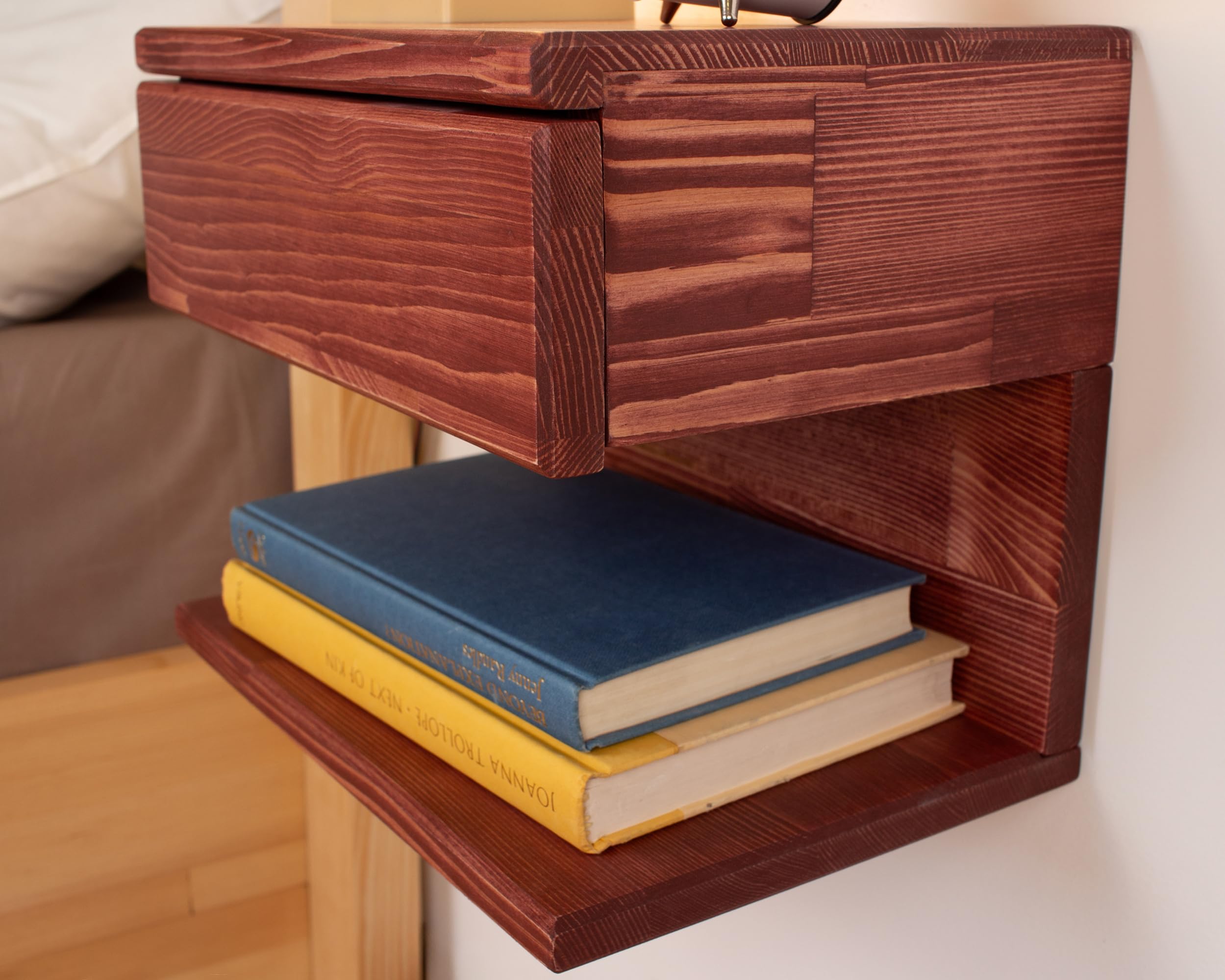 Floating Nightstand with Storage Drawer - Handmade Wood Bedside Table, Wall Mounted End Table for Small Spaces - Perfect for Bedroom, Living Room & Apartment Decor