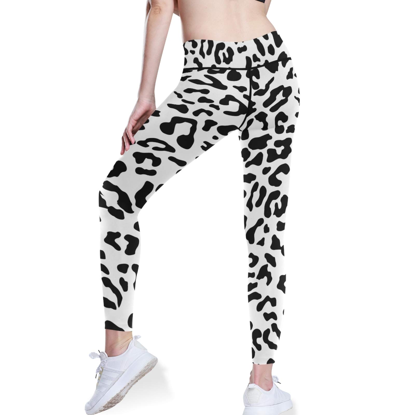 Black Leopard Yoga Pants for Women - High Waist Tummy Control Workout Leggings with Pockets for Running & Gym