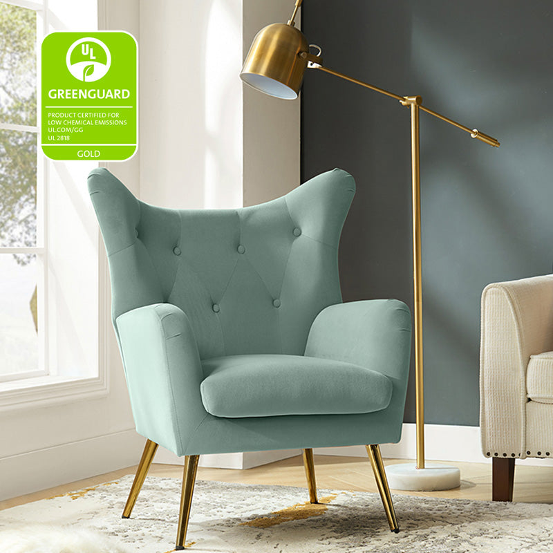 Luxury Isabelle Wingback Velvet Upholstered Armchair - High Back Accent Chair with Sturdy Metal Legs for Living Room, Bedroom & Office Decor