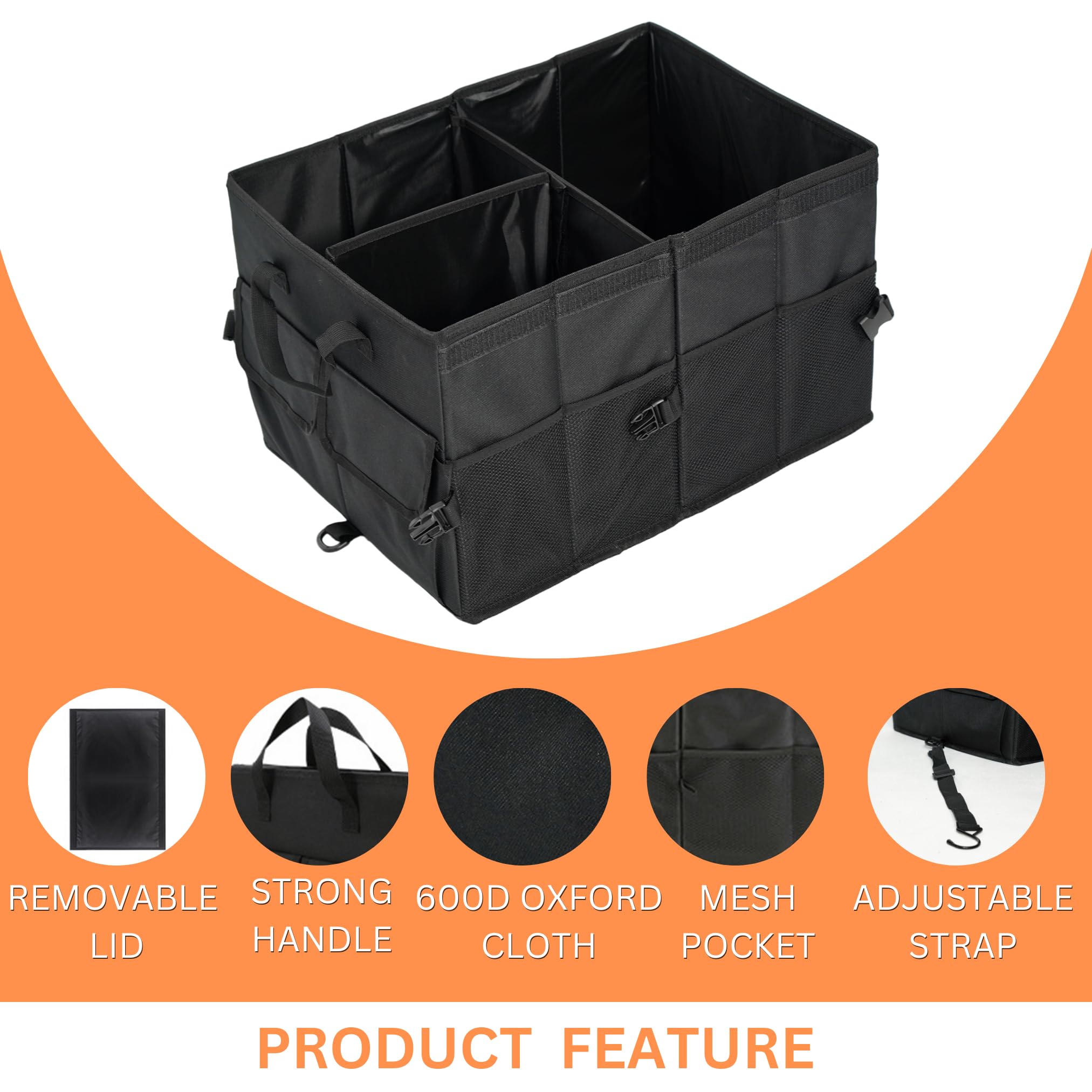 HYPERAX Collapsible Car Trunk Organizer with Multiple Compartments - Foldable SUV Storage Box for Car Accessories, Travel Gear & Road Trip Essentials - Perfect for Family Vacations, Camping & Daily Commute