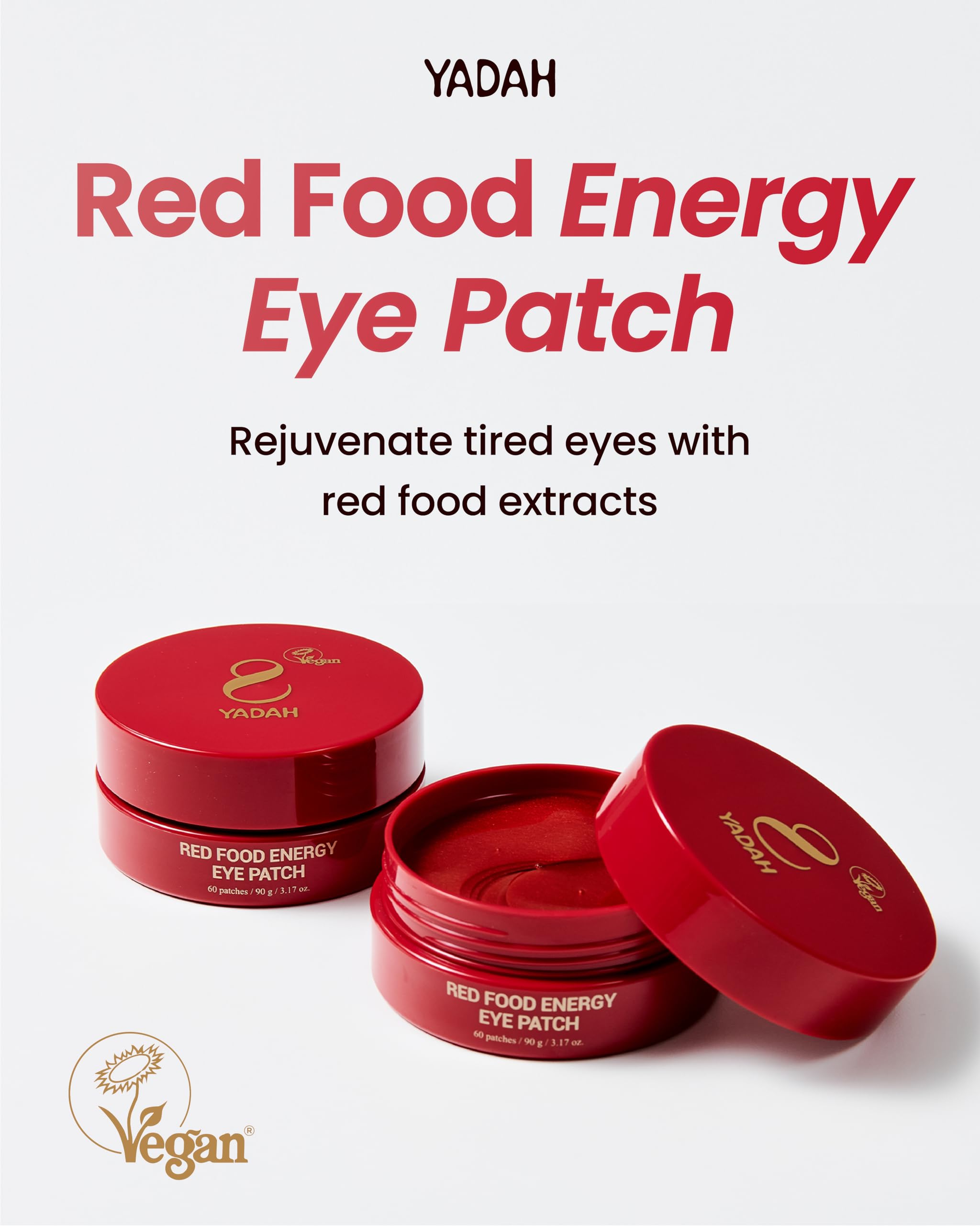 YADAH Red Food Energy Eye Patches - Brightening & Revitalizing Under Eye Treatment for Dark Circles & Puffiness | Perfect for Morning Skincare Routine & Travel Essentials