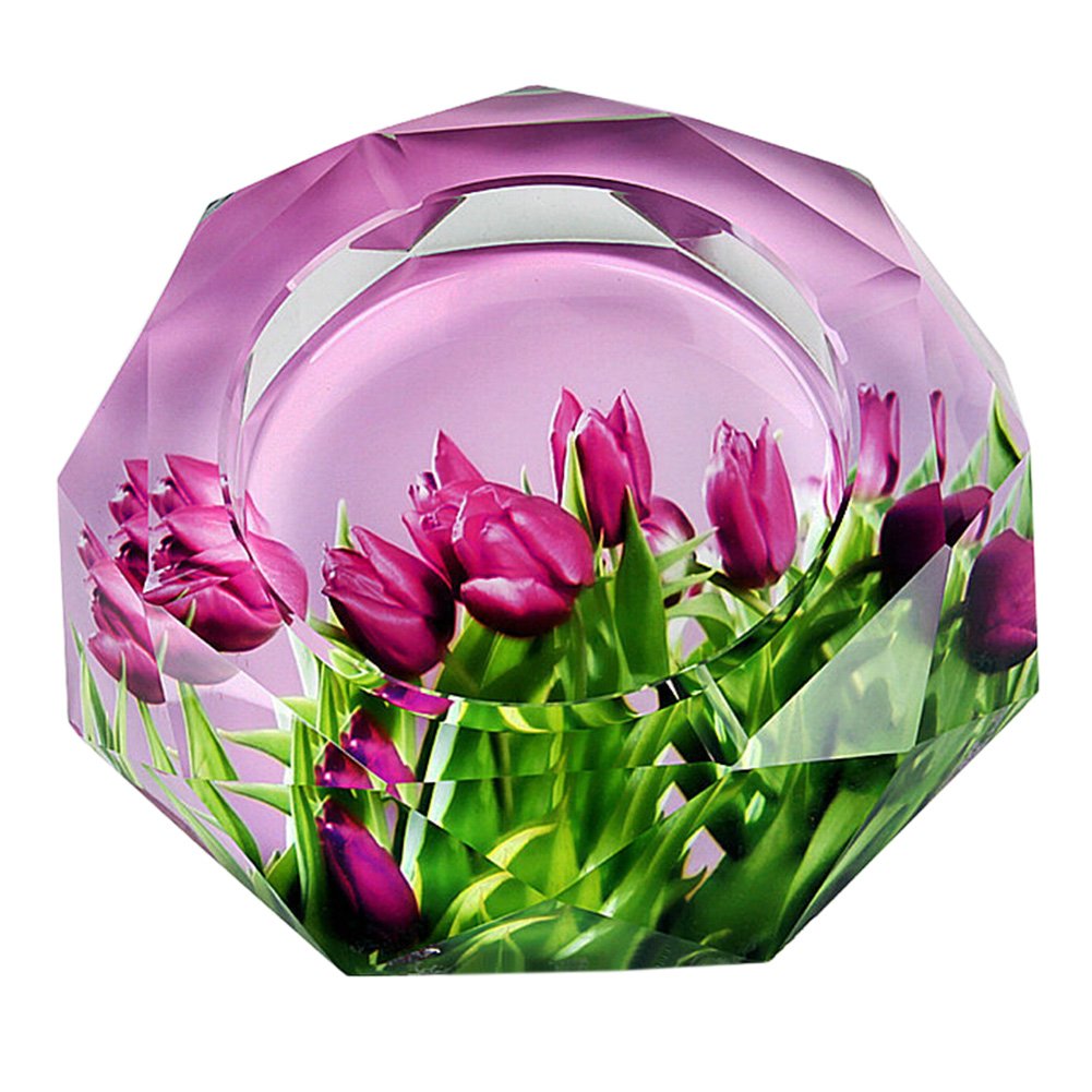 Purple Flower Crystal Ashtray - Indoor & Outdoor Cigarette Holder for Home Decor