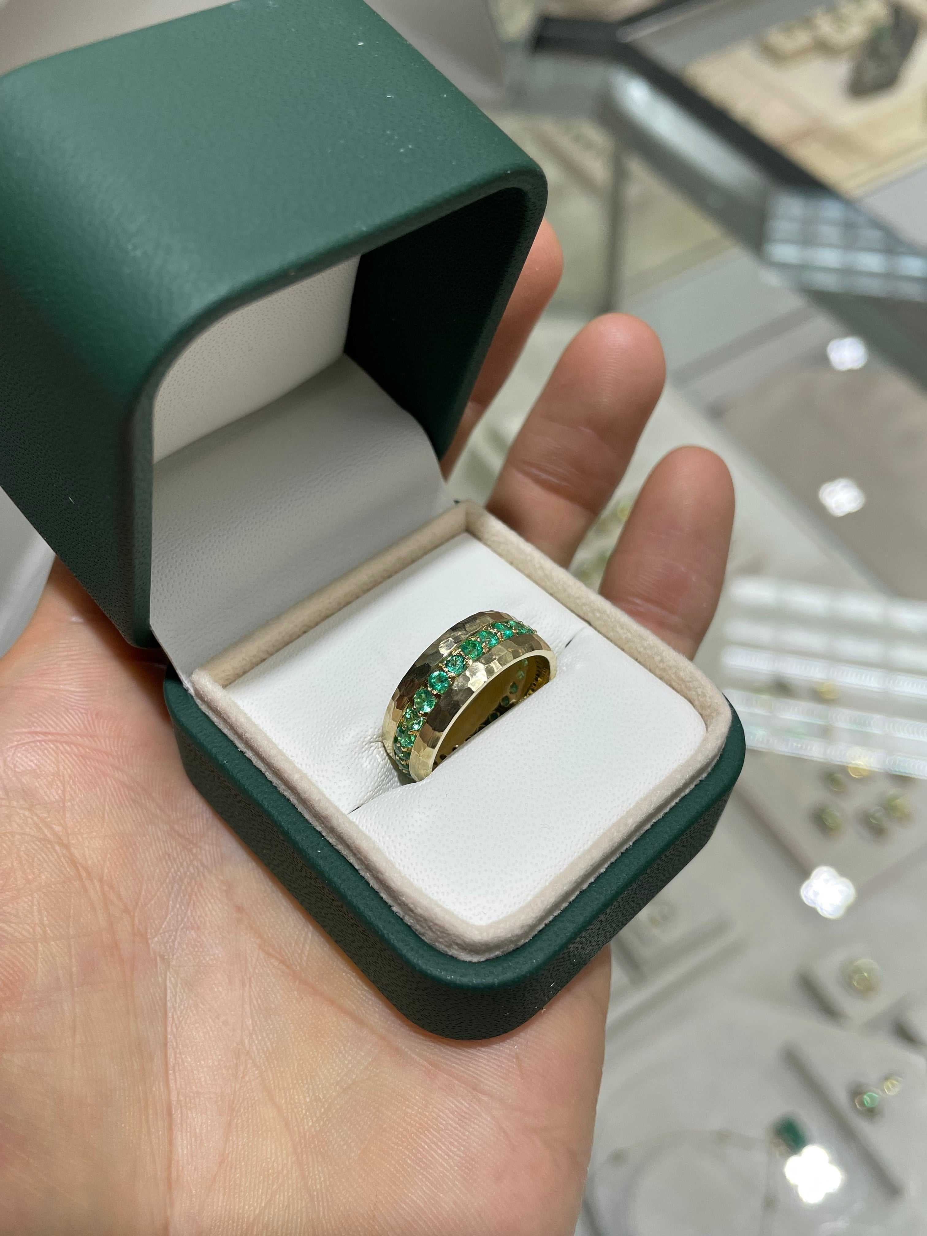 1.50tcw Custom Zambian Emerald Wedding Band - 8mm Wide 14K Gold Ring for Women, Engagement, Anniversary & Special Occasions