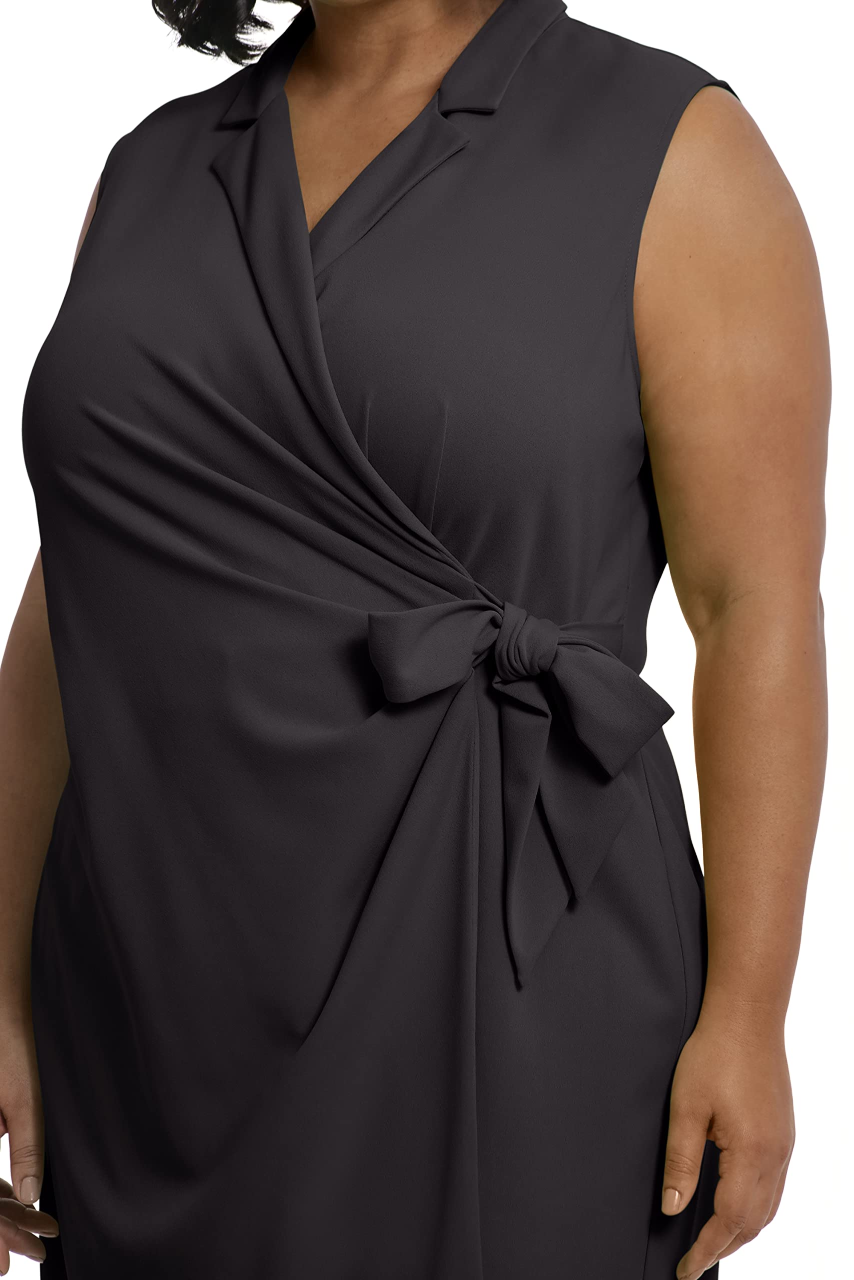 London Times Women's Pleated Side Tie Notch Collar Skort Romper - Casual Summer Dress for Brunch, Beach & Outdoor Activities | Easy to Wear Stretch Fabric
