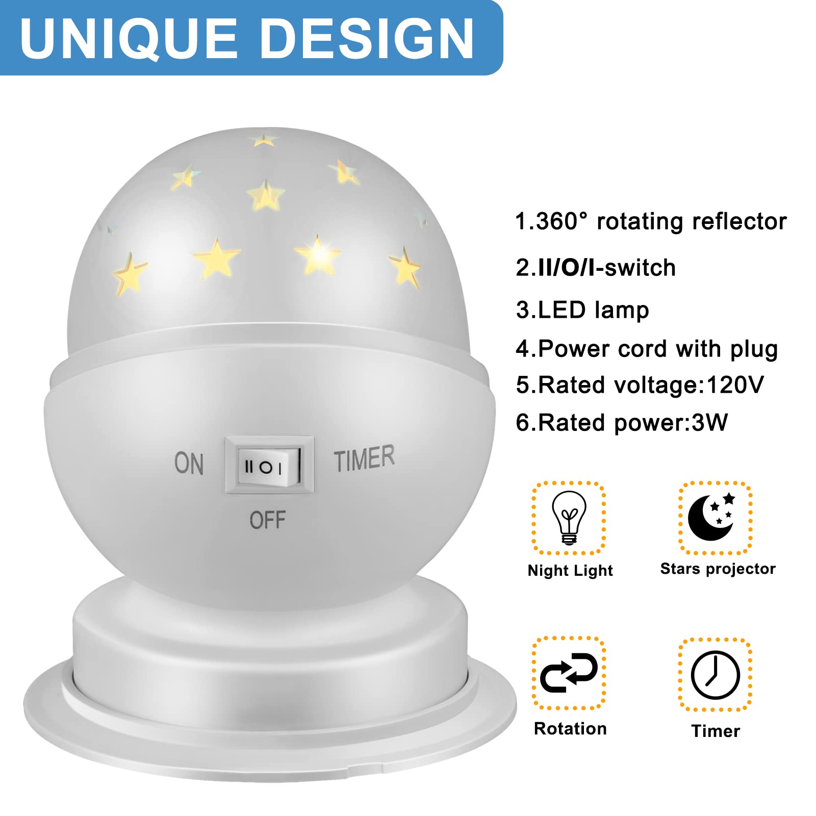 Star Night Light for Kids - Plug-in Night Light with Timer, 3000K Warm White (1 Pack) - Perfect for Bedrooms, Nurseries & Kids' Rooms